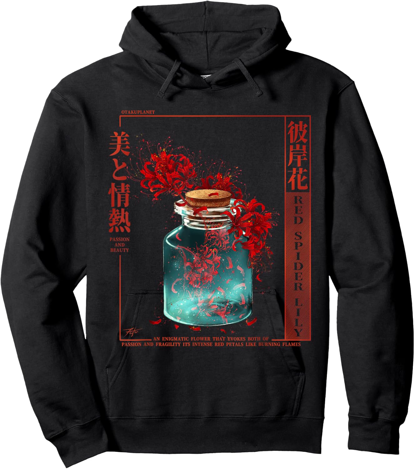 Spider Lily in Japanese Anime Red Spider Lily Aesthetic Hoodie - Hoodie | Black