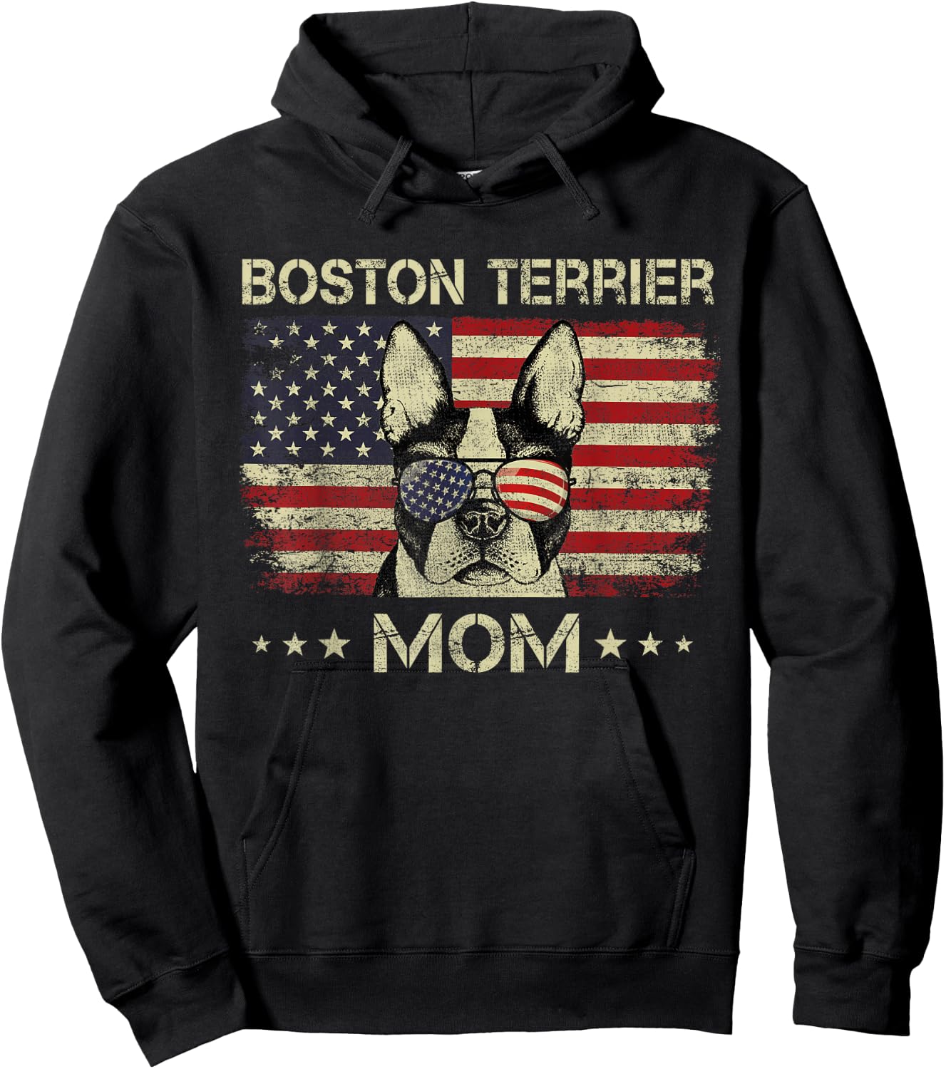 Boston Terrier Mom Dog Lovers American Flag 4th Of July Hoodie - Hoodie | Black