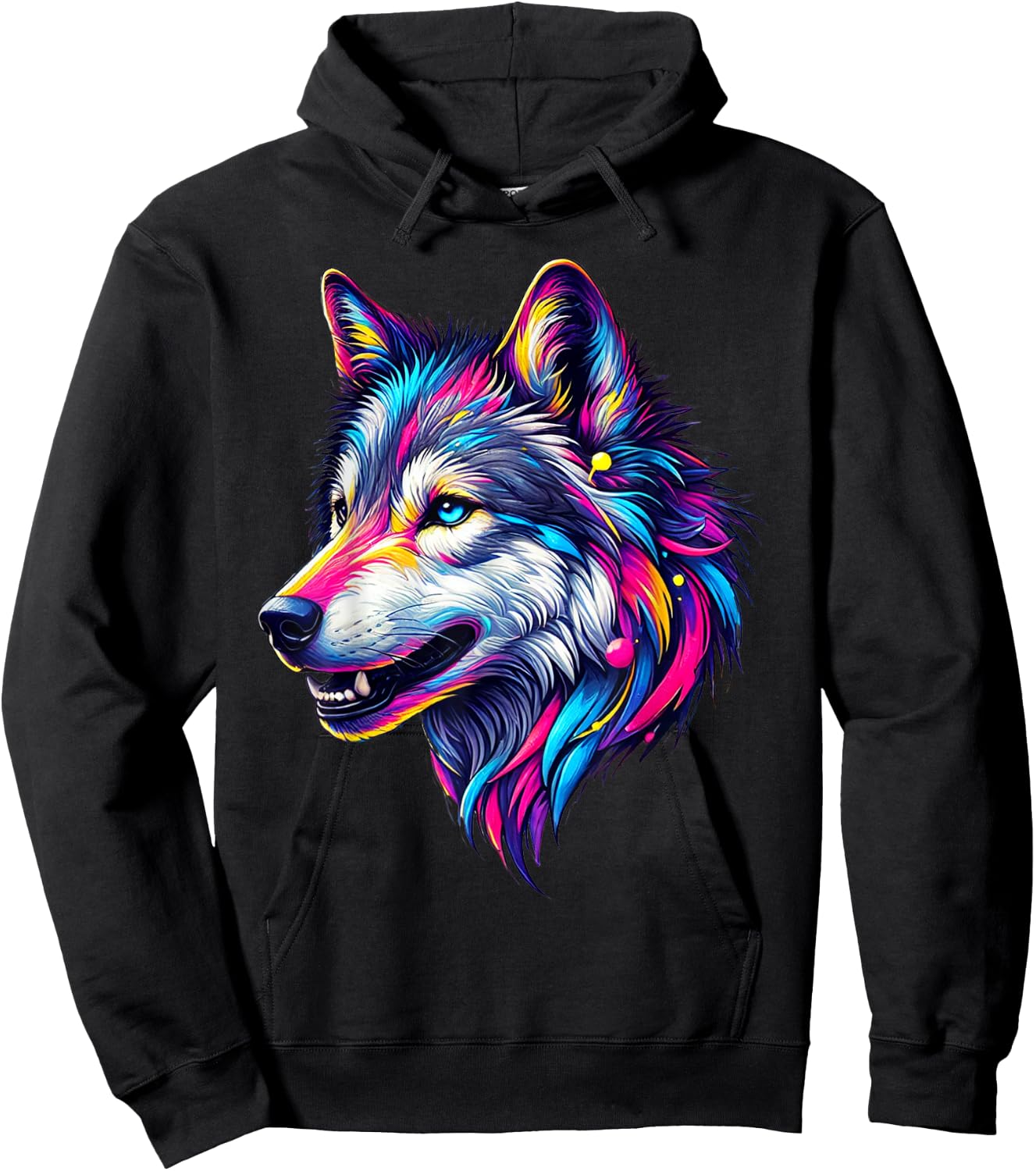 Wolfskopf Cool Wolf Motif with Wolf Head Colourful Wolves Wolf Hoodie - Hoodie | Black