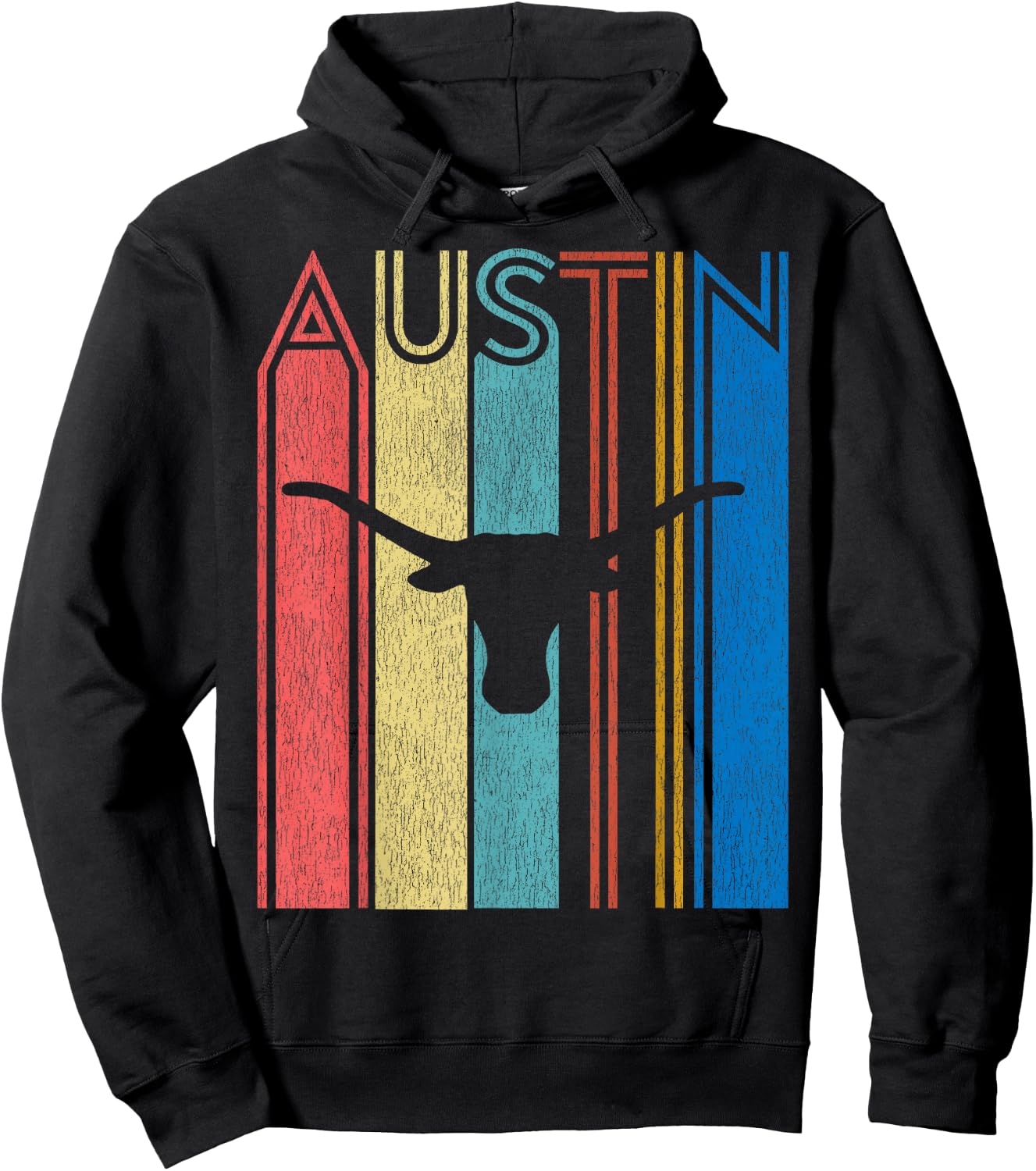 Retro Austin Longhorn Silhouette Skull Vintage Texas Hoodie - Hoodie | Black
