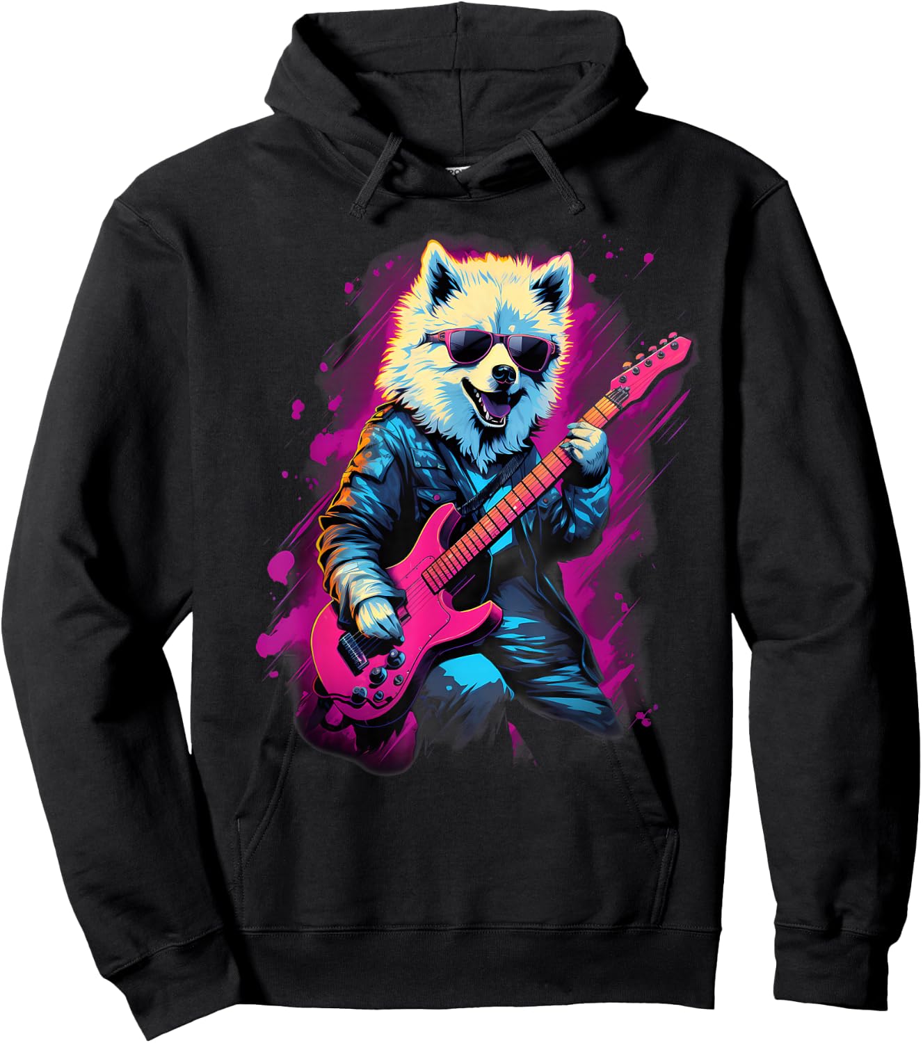 Punk Rock Guitar Samoyed Dog Guitarist Hoodie - Hoodie | Black