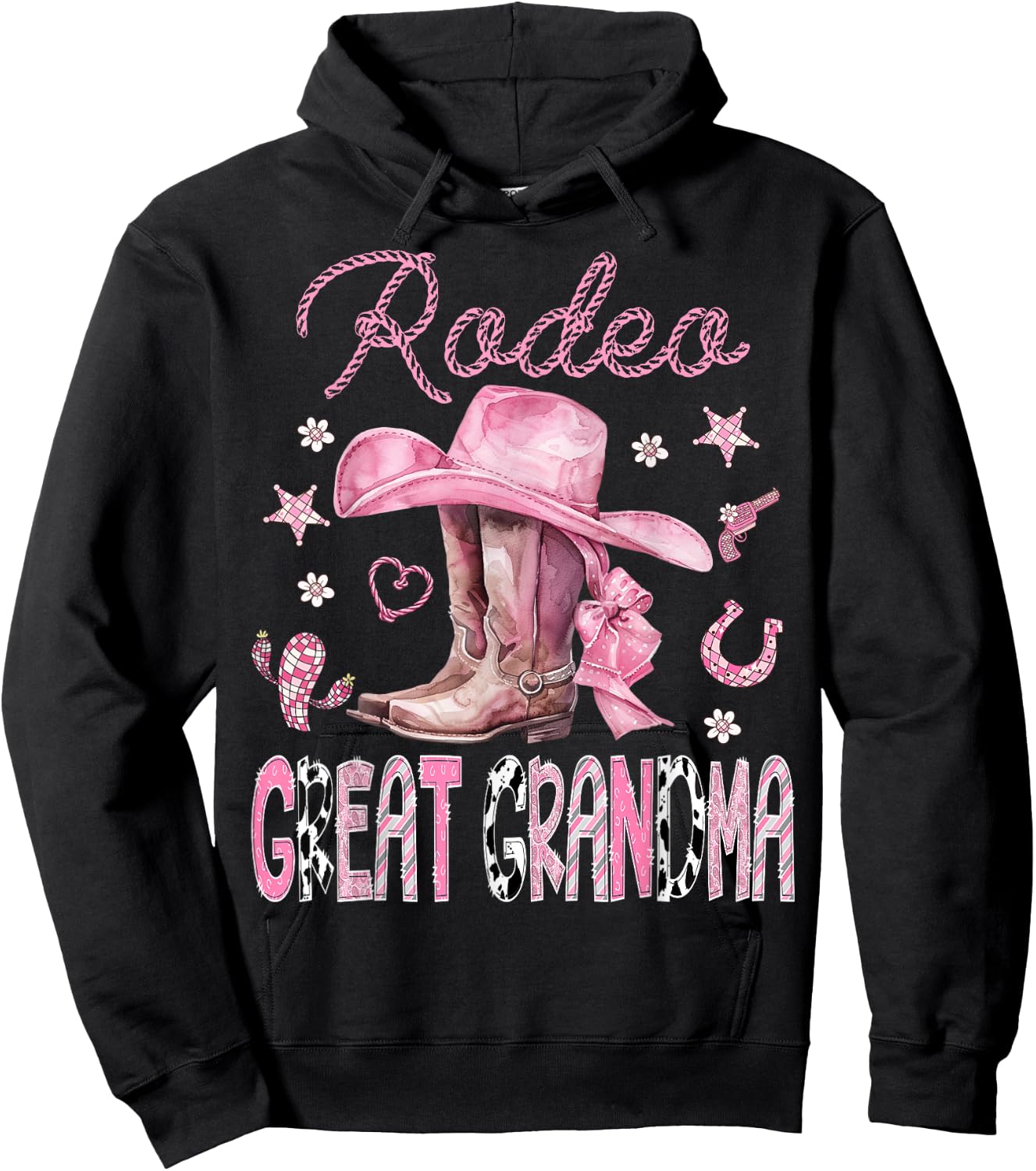 Rodeo Great Grandma Pink Boots Coquette CowGirl 1St Birthday Hoodie - Hoodie | Black