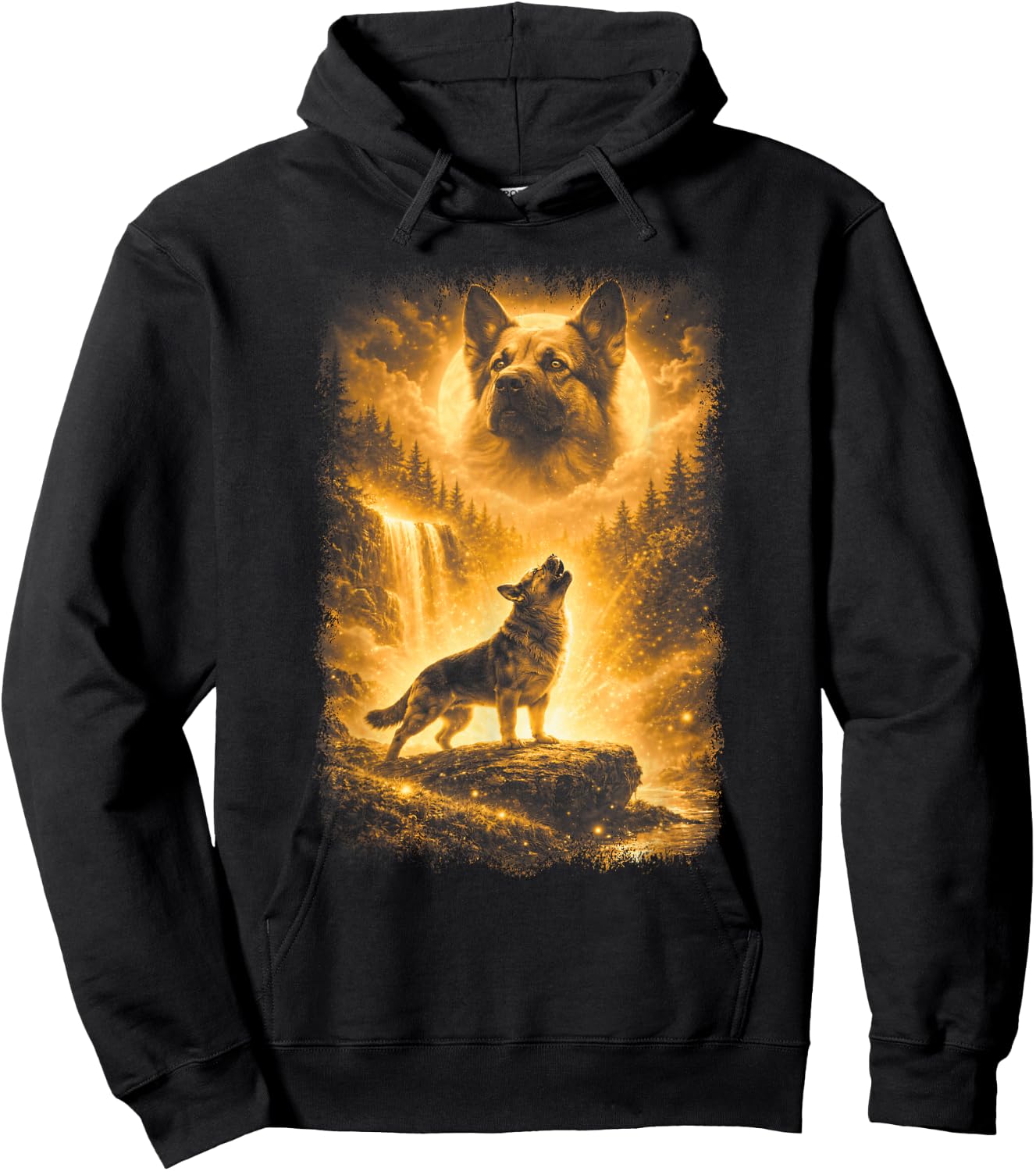 German Shepherd Howling to Moon | German Shepherd Graphic Hoodie - Hoodie | Black