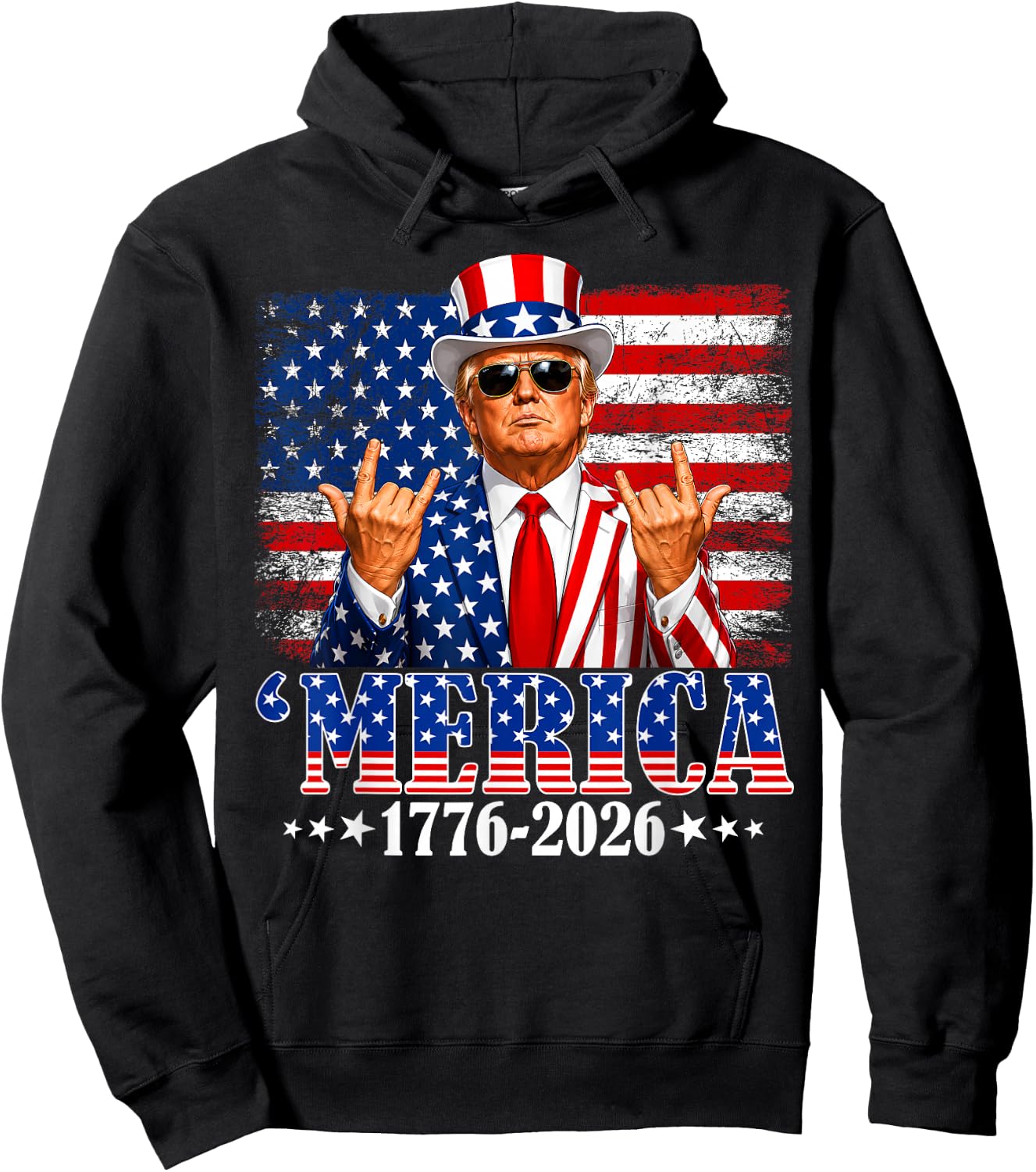 Merica 250 American Years 1776 2026 Trump 250th Anniversary Hoodie - Hoodie | Black