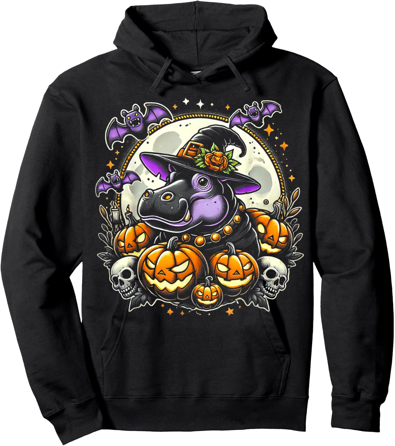 Hippo Witch Halloween Design Hoodie - Hoodie | Black