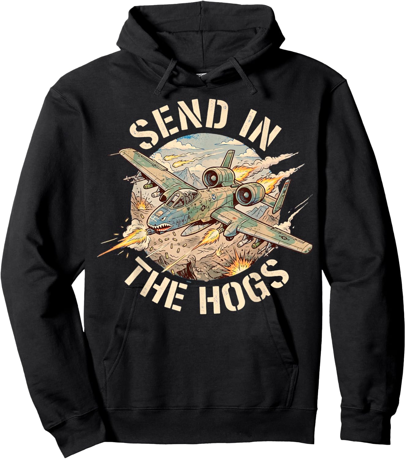 Retro A-10 Warthog Jet Send in The Hogs Hoodie - Hoodie | Black