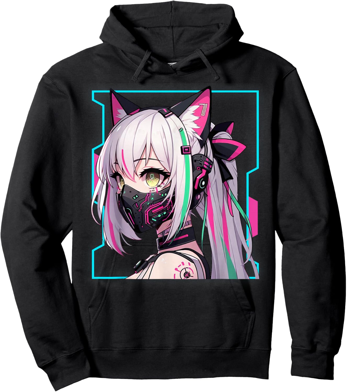 Kawaii Japanese Manga Anime Aesthetic Cyberpunk Techwear , Black, S Hoodie - Hoodie | Black