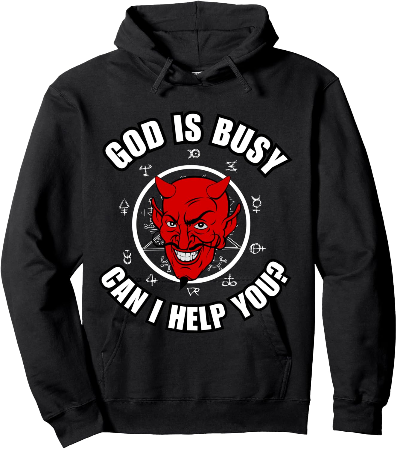 God Is Busy Can I Help - Devil Dark Humour Fun Occult Horror Hoodie - Hoodie | Black