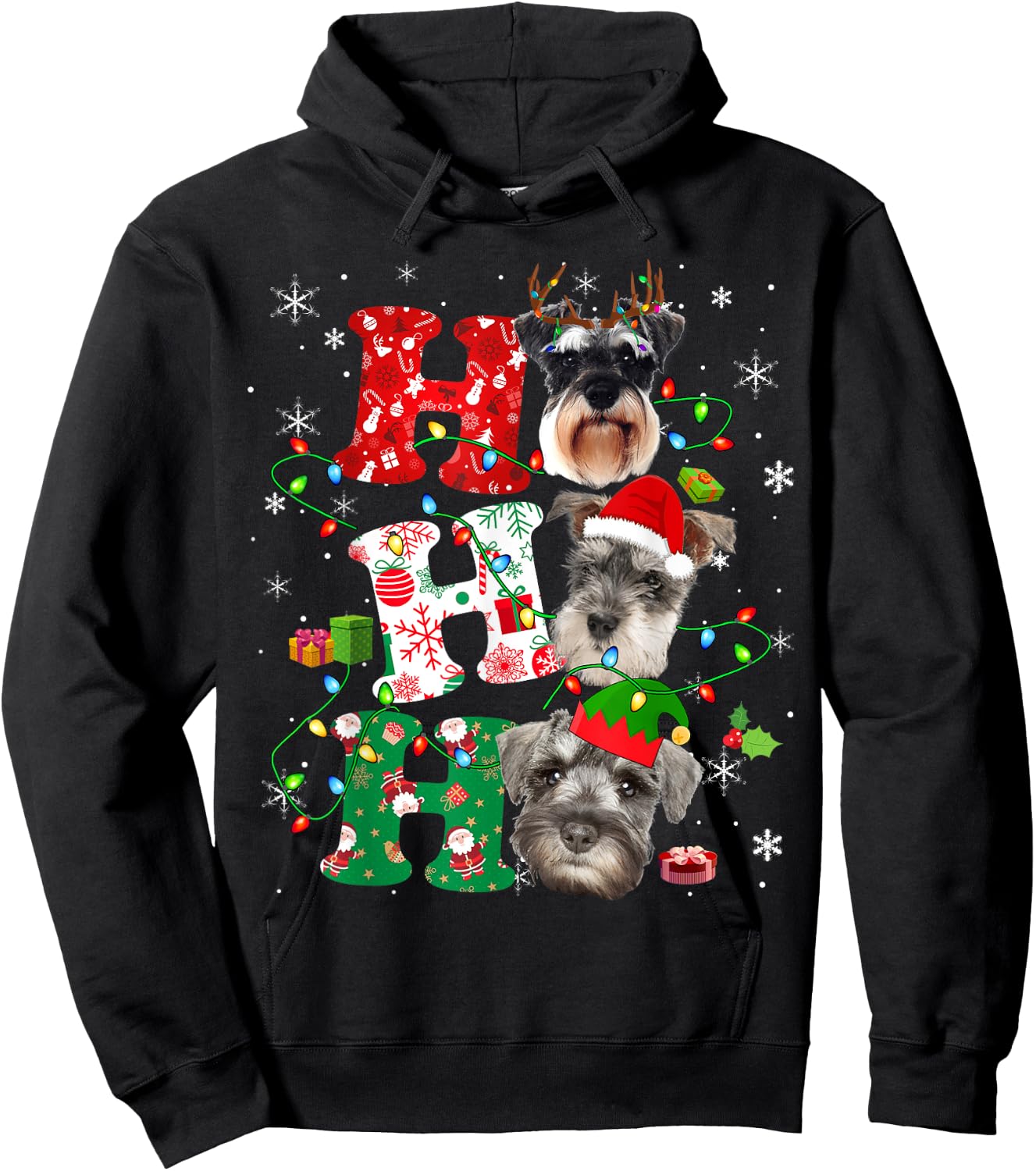 Ho3 Christmas Lights Santa Elf Reindeer Schnauzer Hoodie - Hoodie | Black