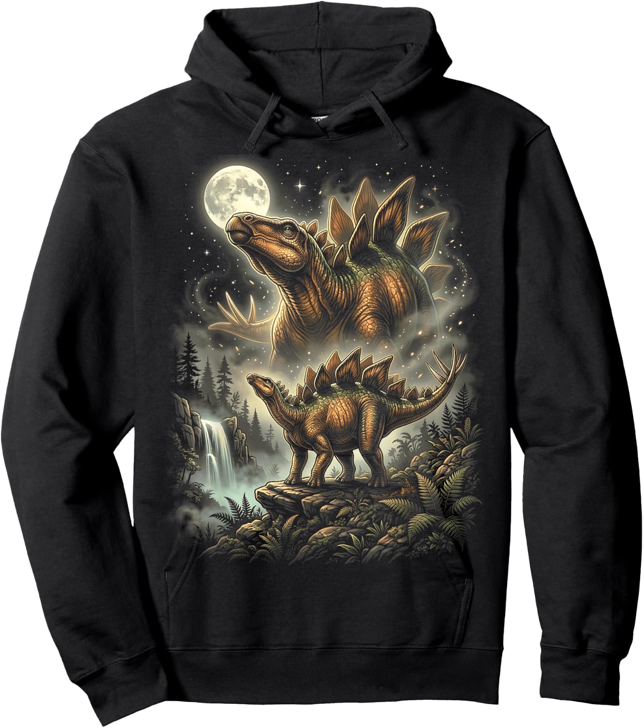 Stegosaurus Dinosaur Howling At The Moon Hoodie - Hoodie | Black