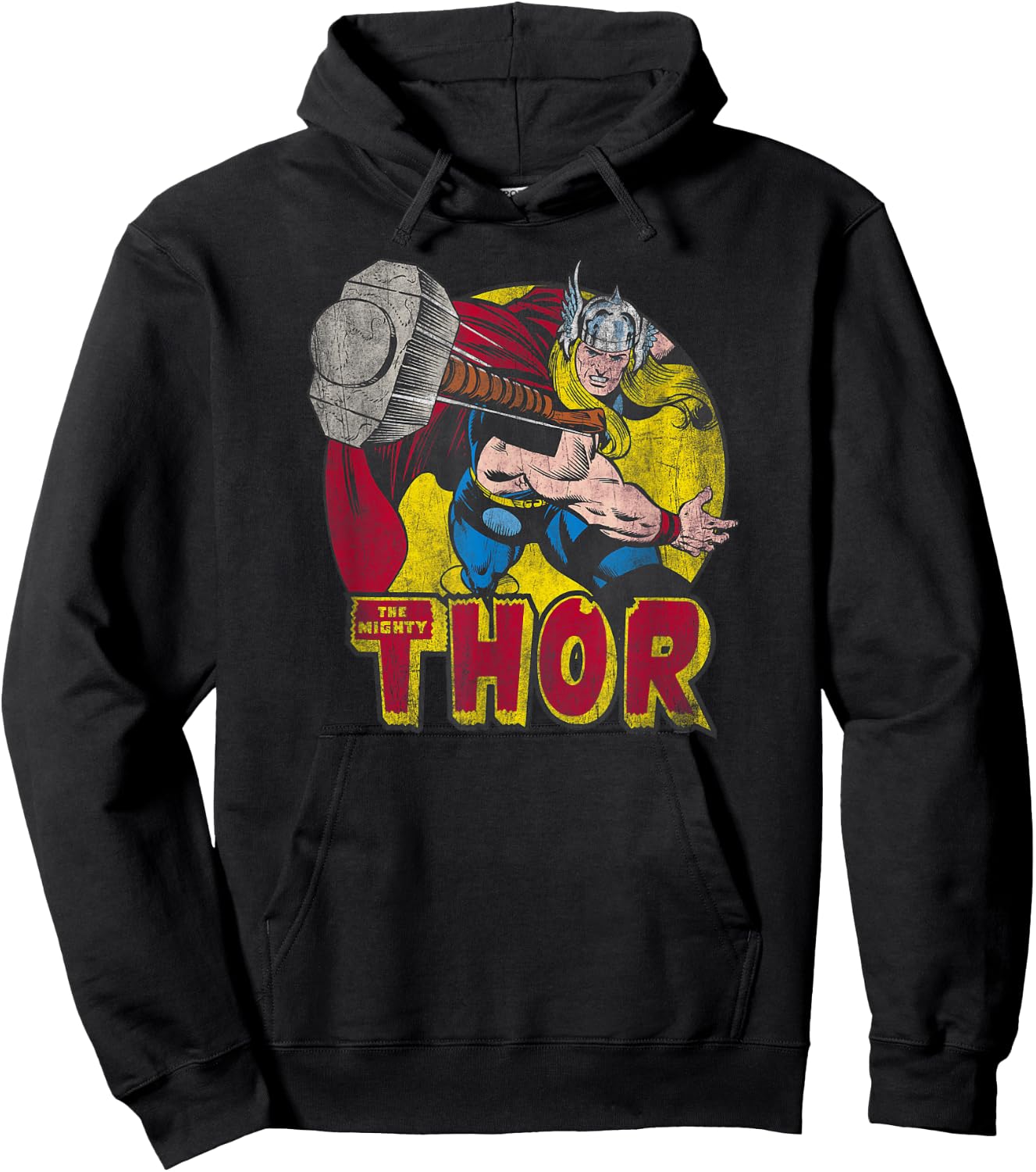Thor's Hammer Mighty Thor Hammer Vintage Graphic Hoodie - Hoodie | Black