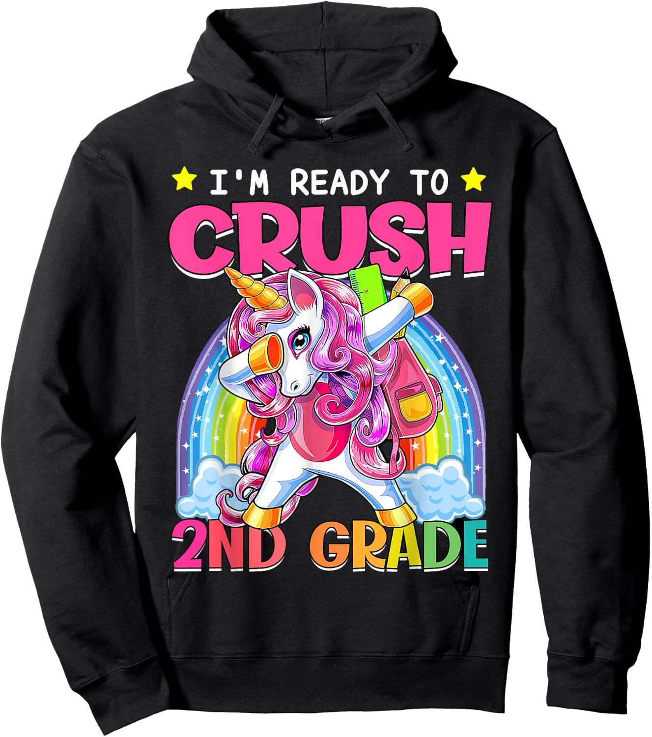 Back To School Unicorn I'm Ready To Crush 2nd Grade Girls Hoodie - Hoodie | Black