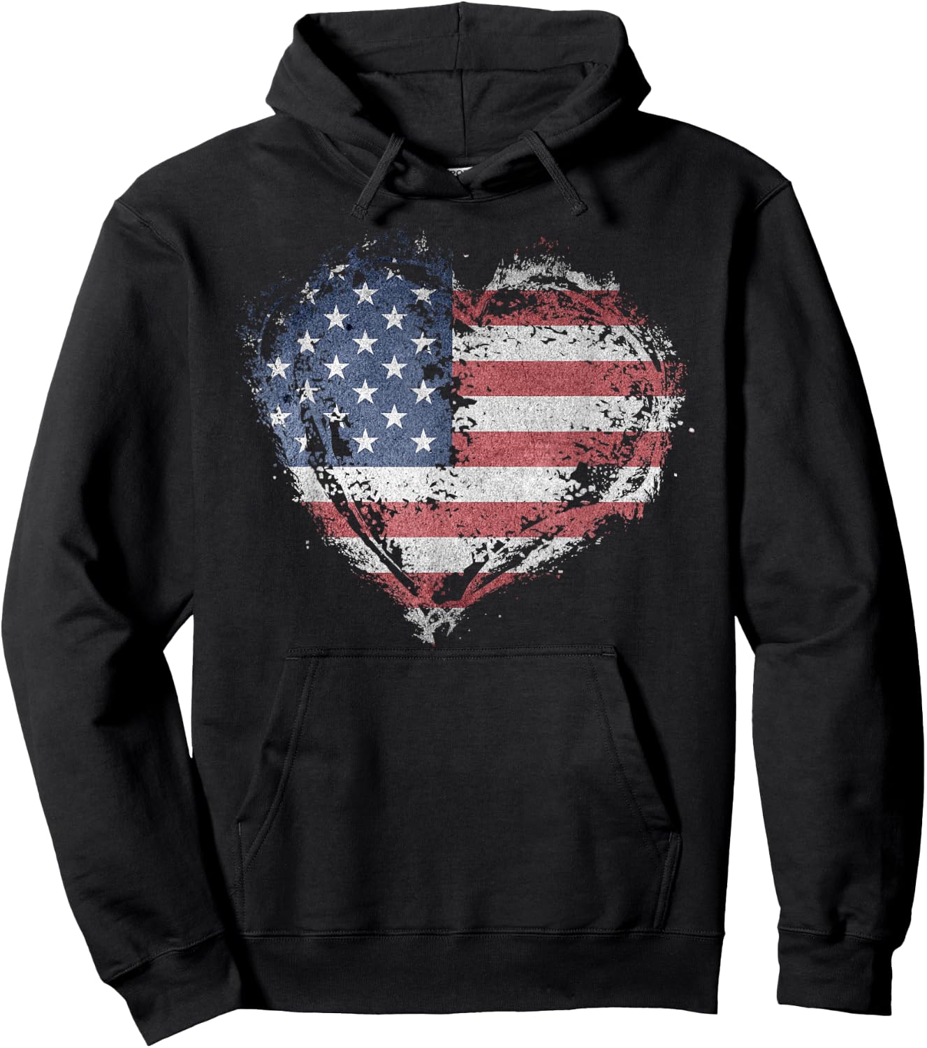 Vintage USA Heart Shape American Flag Stylish Design Hoodie - Hoodie | Black
