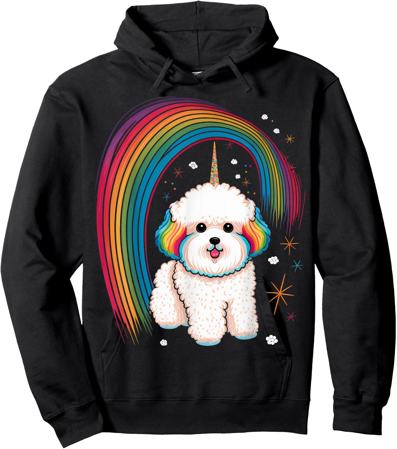 Bichon Frise Unicorn on Rainbow Unicorn Bichon Frise Hoodie - Hoodie | Black