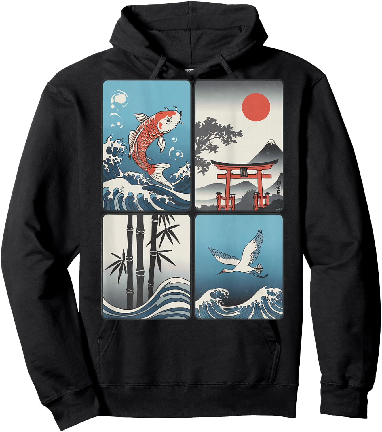 Japanischer Koi-Fisch, die große Welle vor Kanagawa Kanji (Rückseite) Hoodie - Hoodie | Black