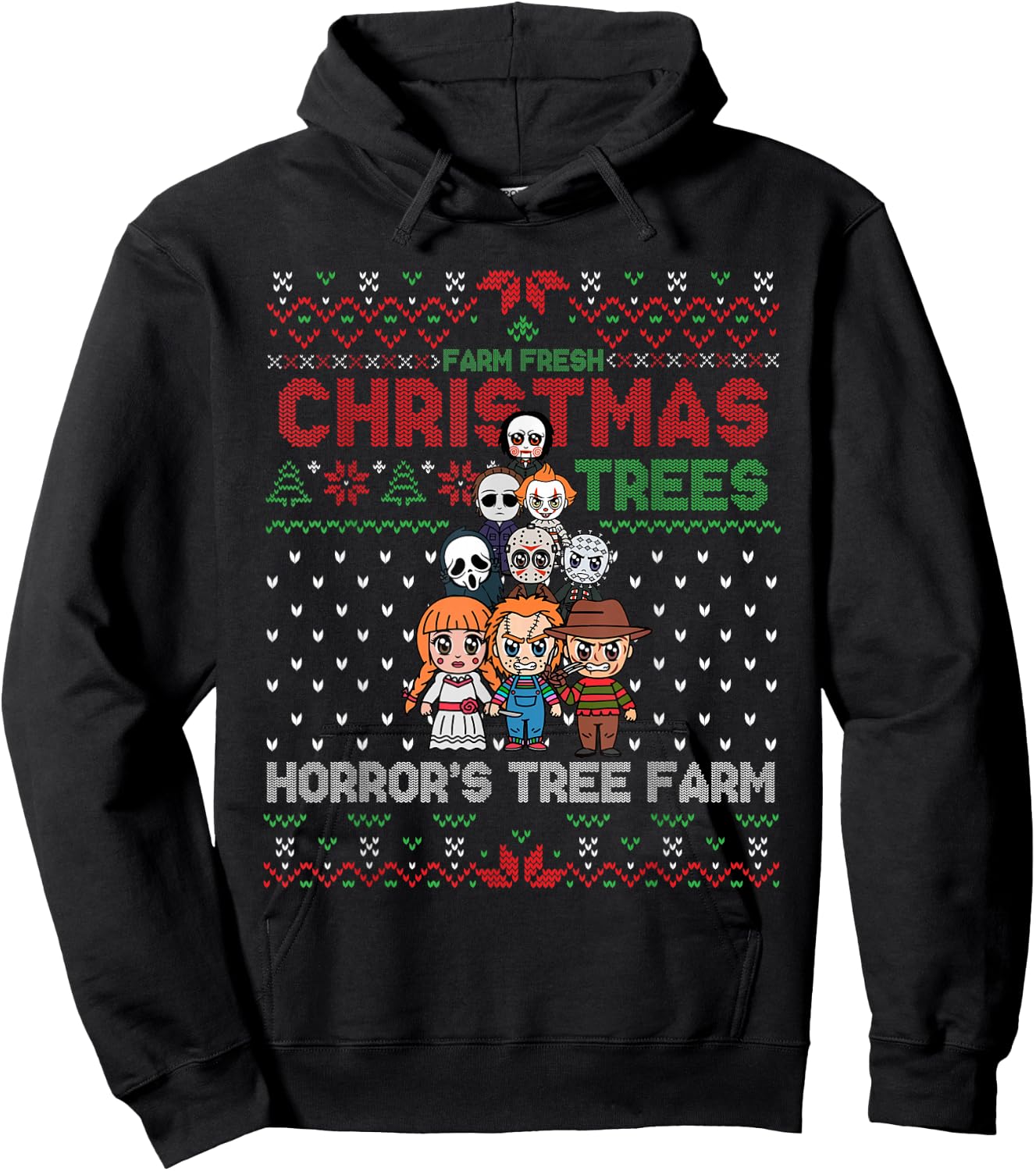 Christmas Trees Horror's Tree Farm, Scary Characters Xmas Hoodie - Hoodie | Black