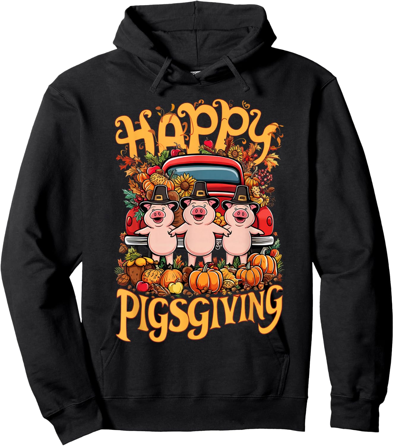 Happy Pigsgiving Pigs Pumpkins Fall Thanksgiving Hoodie - Hoodie | Black