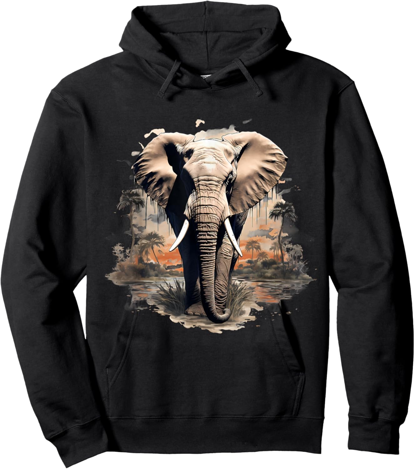 Elephant Nature Wildlife Safari Animal Art Savannah Artwork , black, S Hoodie - Hoodie | Black
