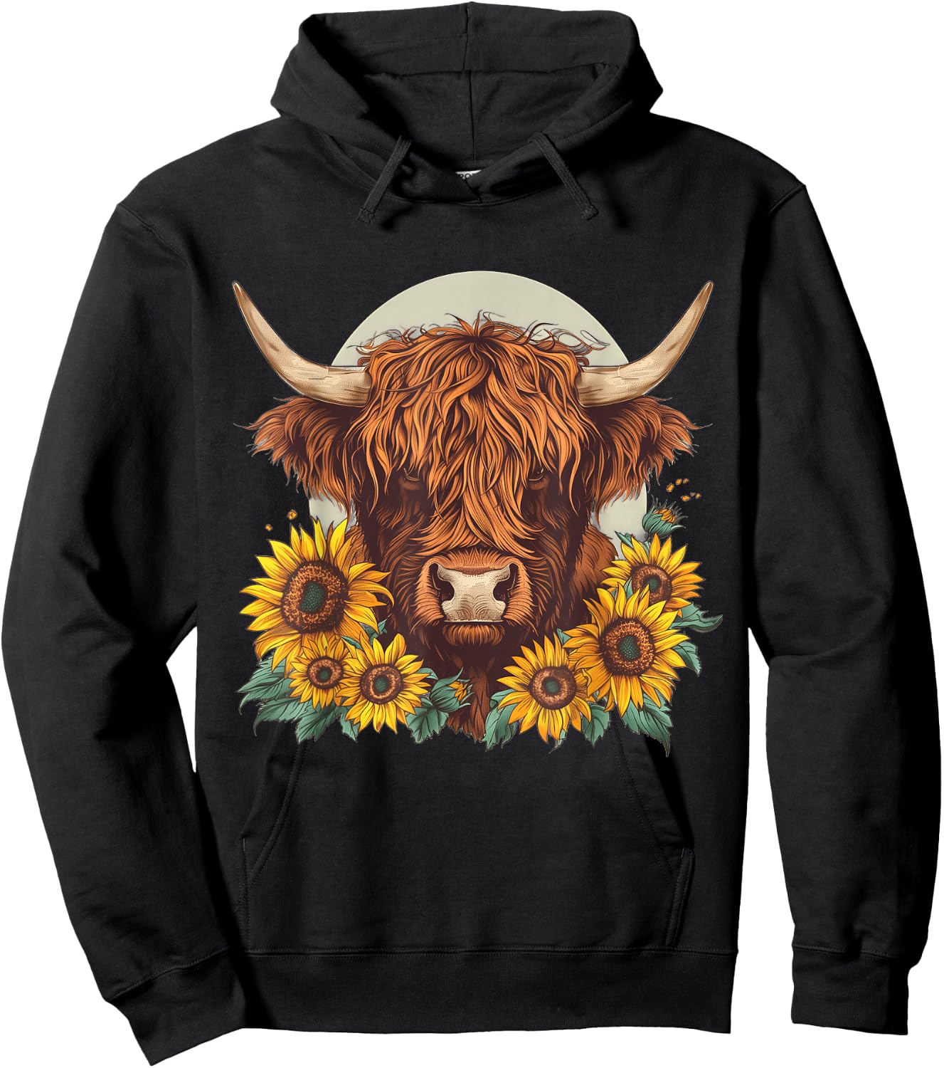 Highland Cow Sunflower Floral Farmer Farm Animal Vintage Hoodie - Hoodie | Black