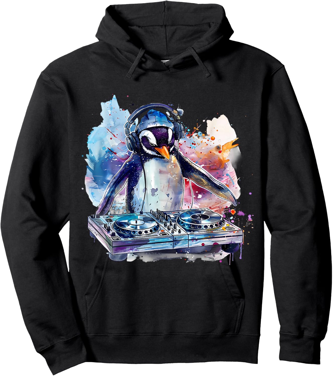 Penguin Music DJ Turntable DJ Penguin Techno House Music EDM Hoodie - Hoodie | Black