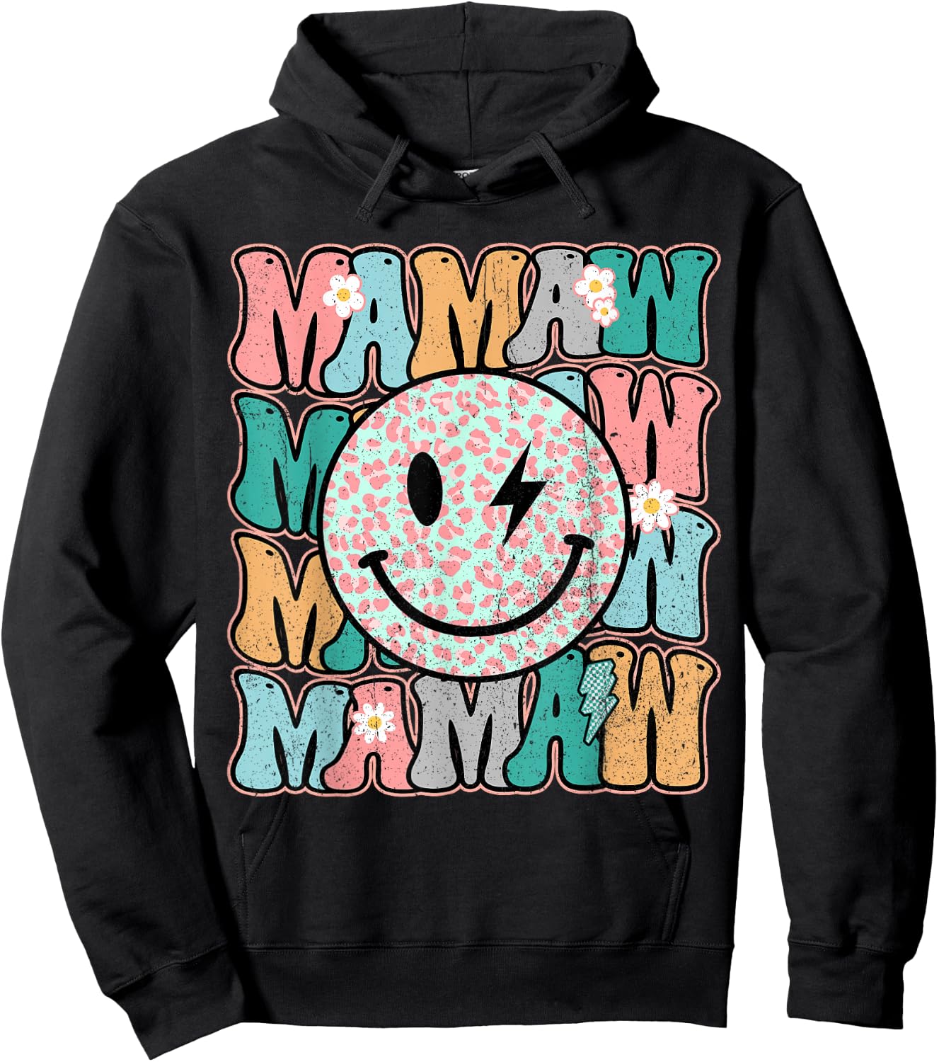 Groovy Mamaw Leopard Smile Face Grandma Life Mother's Day Hoodie - Hoodie | Black