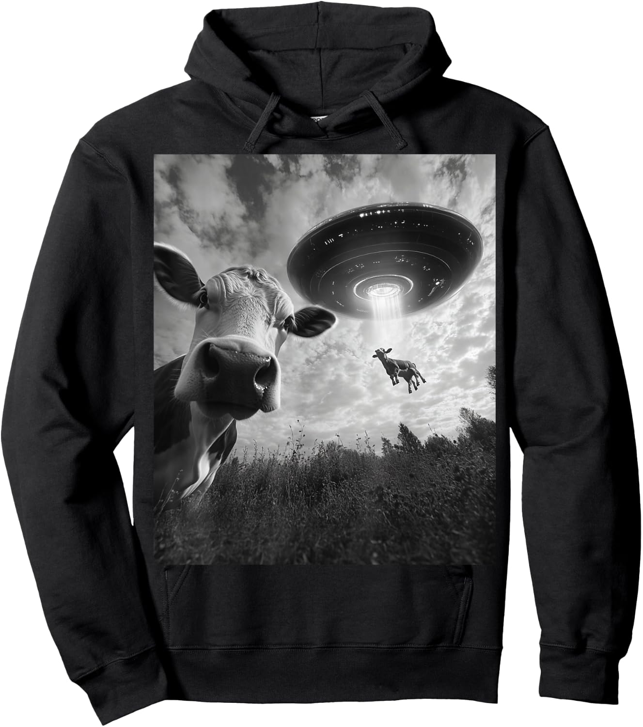 Cow Selfie Funny Cow Alien Ufo Hoodie - Hoodie | Black