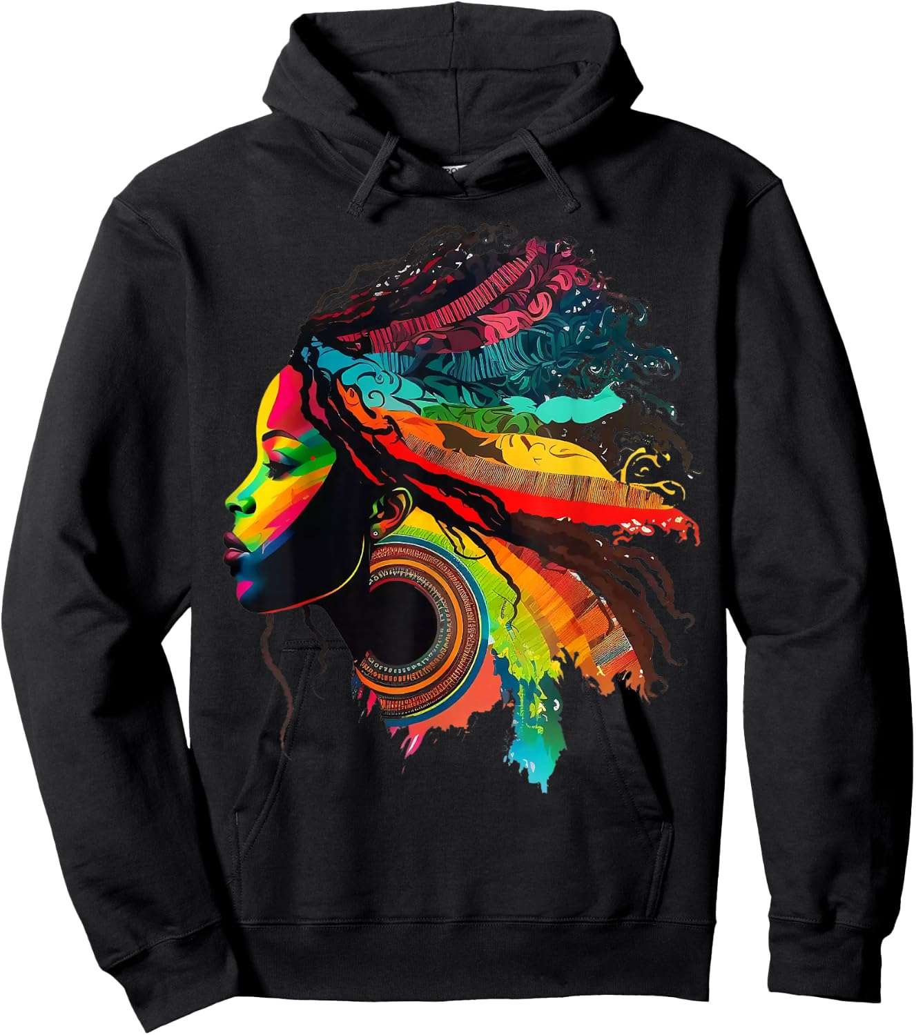 Rainbow Dashiki African Tribal Woman Natural Roots Hair Small Hoodie - Hoodie | Black