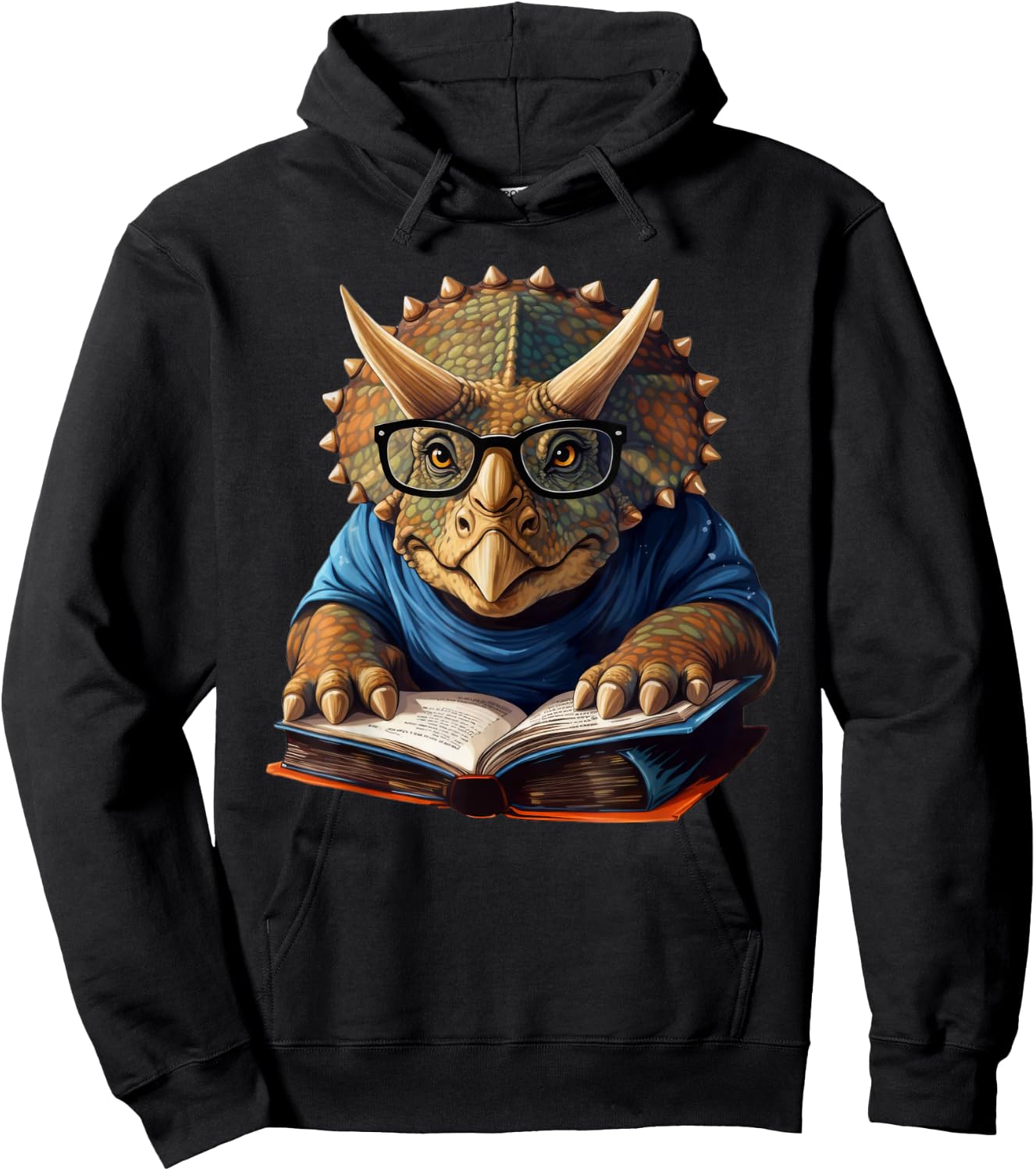Triceratops Dinosaur Reading Book Nerd Hoodie - Hoodie | Black
