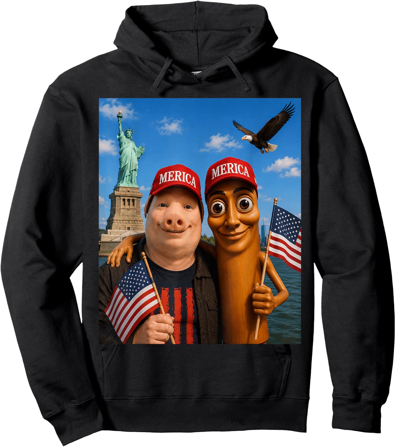Funny Tourist Merica Hat Tung Sahur John Pork USA Trip 2026 Hoodie - Hoodie | Black