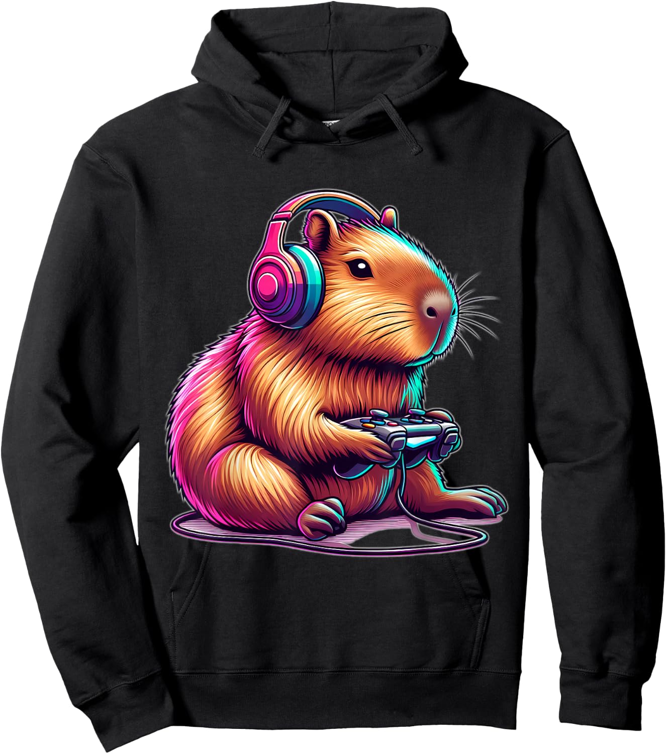Capybara Gamer, amateur of funny video games , Black, S Hoodie - Hoodie | Black