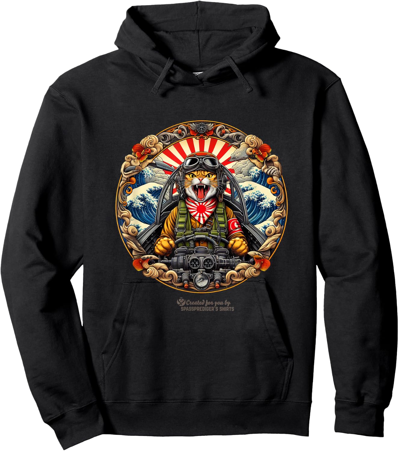 Cat as a Japanese pilot kamikaze cat fighter Hoodie - Hoodie | Black