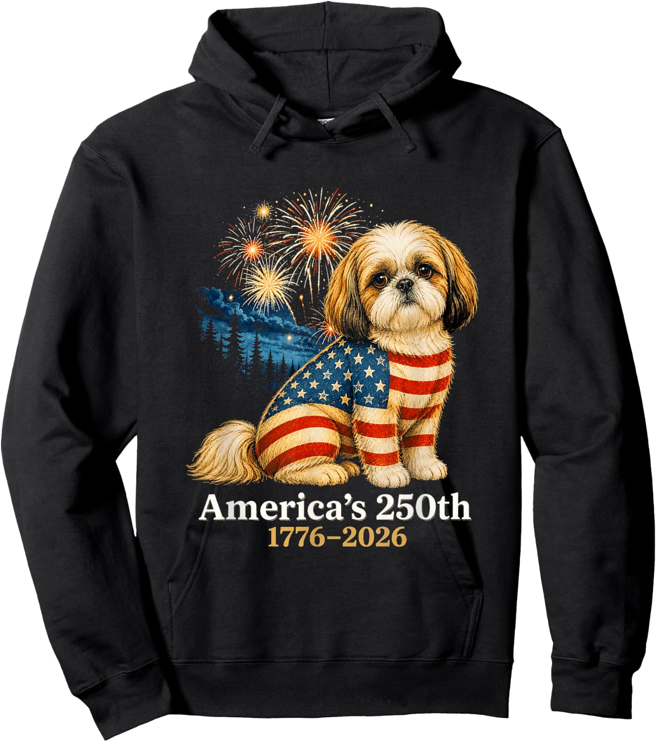 Funny Shih Tzu 4th of July 250 Years American Anniversary Hoodie - Hoodie | Black