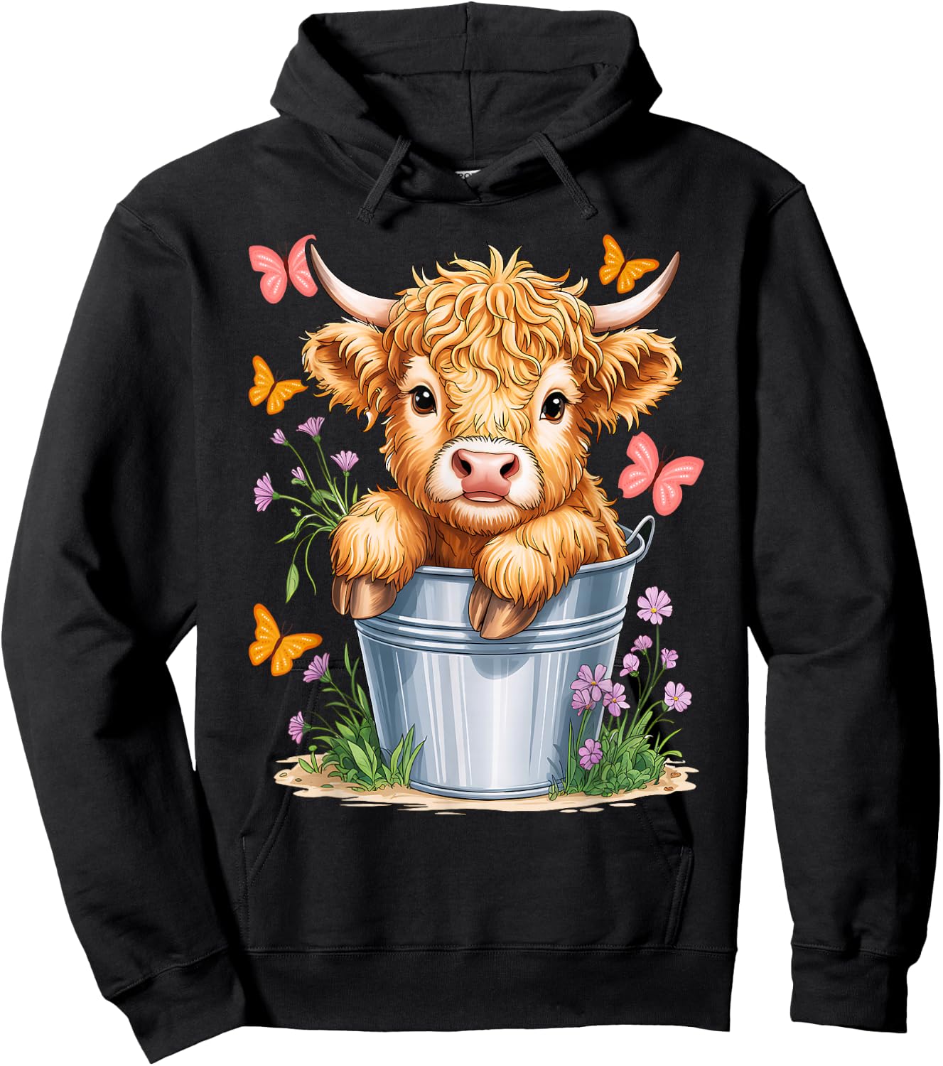 MINI Highland Cow Graphic Long Hoodie - Hoodie | Black