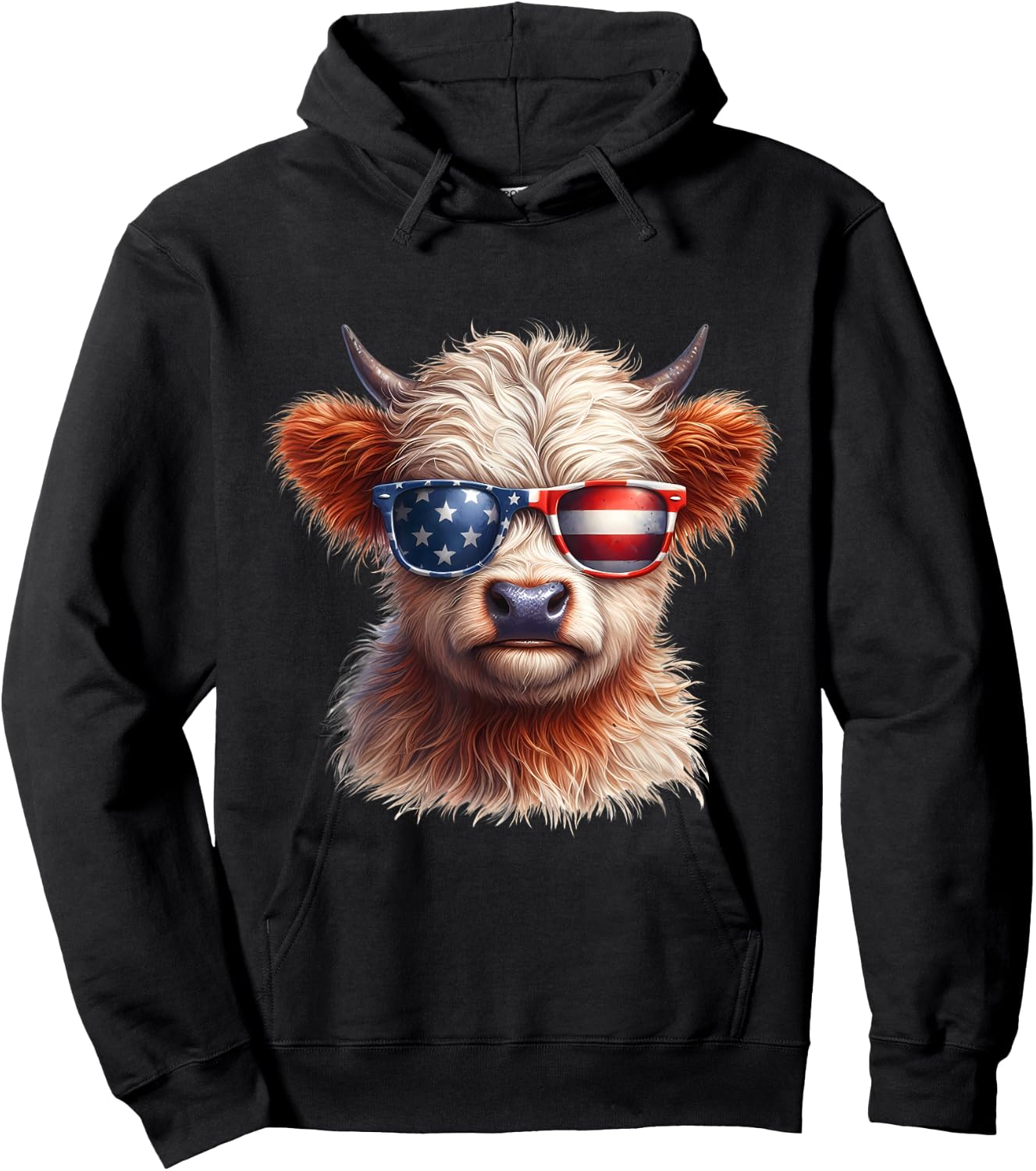 Cute Highland Cow Fourth of July Independence Day USA Kids Men Hoodie - Hoodie | Black