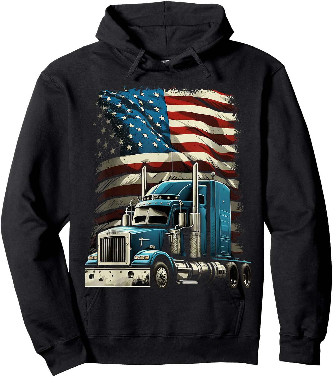Trucker US-amerikanische Flagge für patriotischen LKW-Fahrer Hoodie - Hoodie | Black