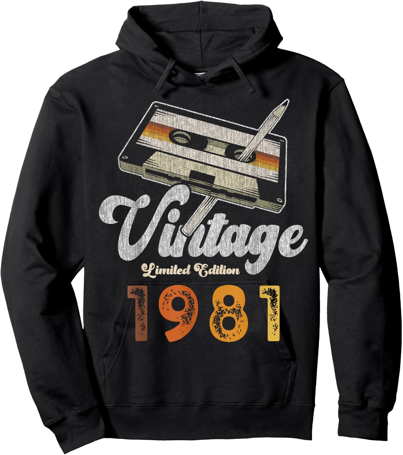 Vintage 1981 Cassette Pencil 45th Birthday Hoodie - Hoodie | Black
