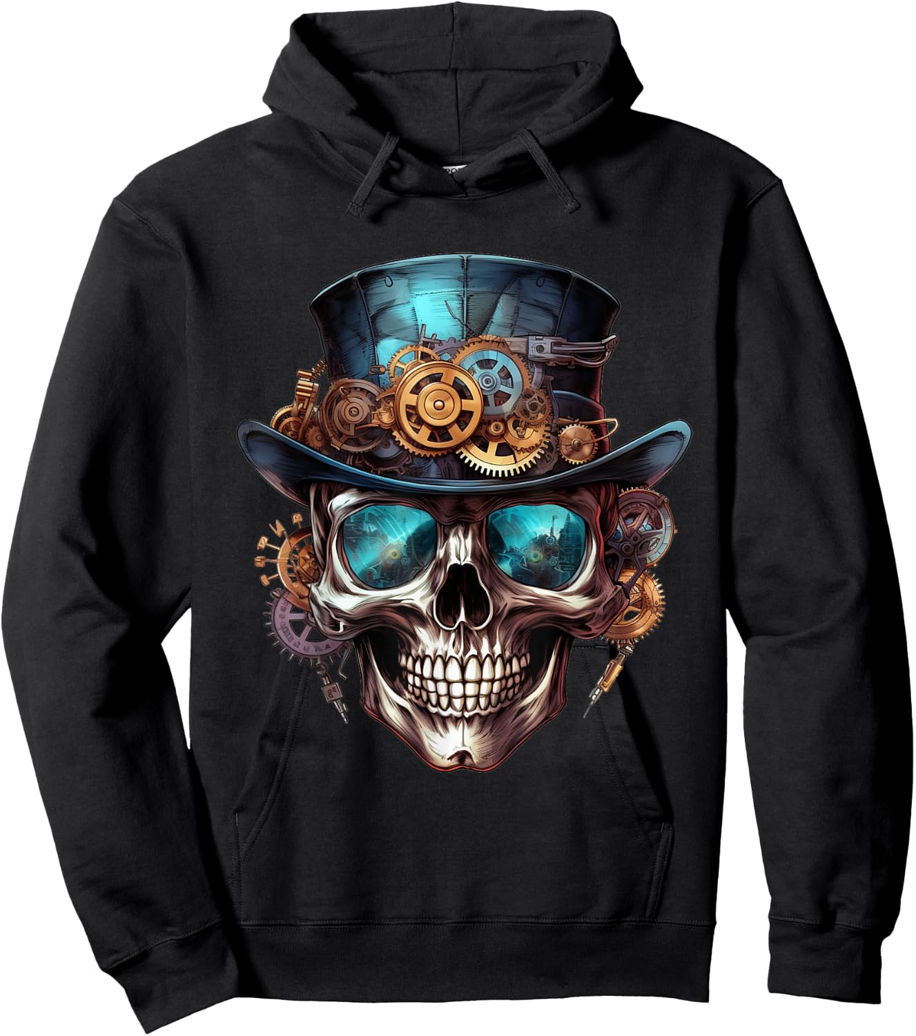 Steampunk Totenkopf Hut Zylinder Mechanik Zahnrad Cyborg Hoodie - Hoodie | Black