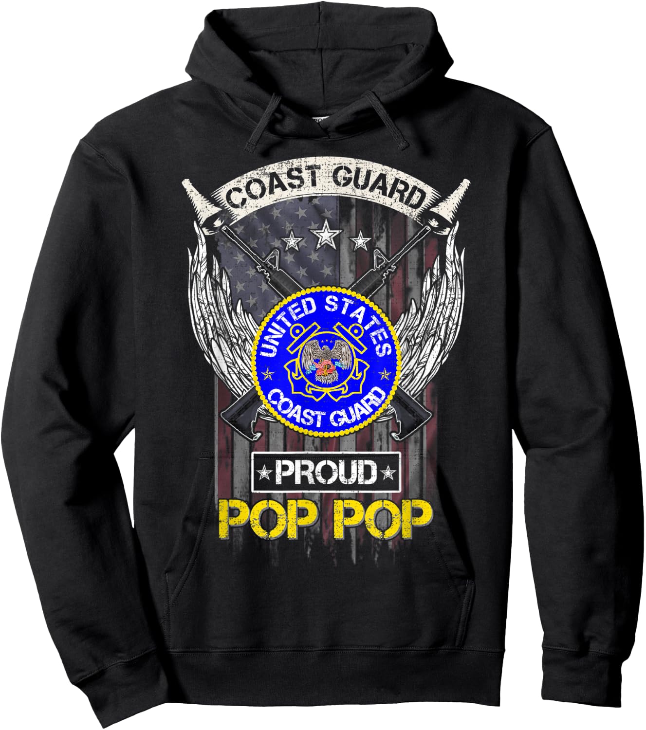 Vintage USA American Flag US Coast Guard Proud Pop Pop Funny Women Men Hoodie - Hoodie | Black