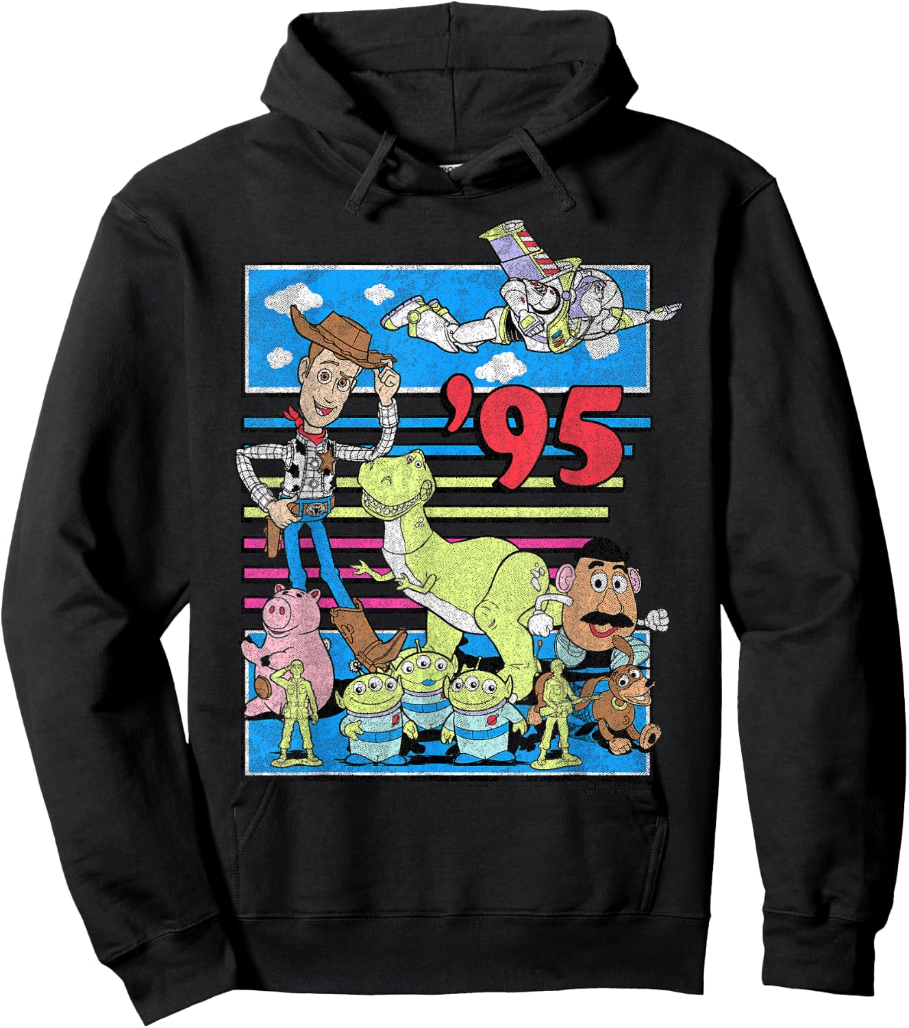 Disney Pixar Toy Story '95 Retro Distressed Colorful Group Hoodie - Hoodie | Black
