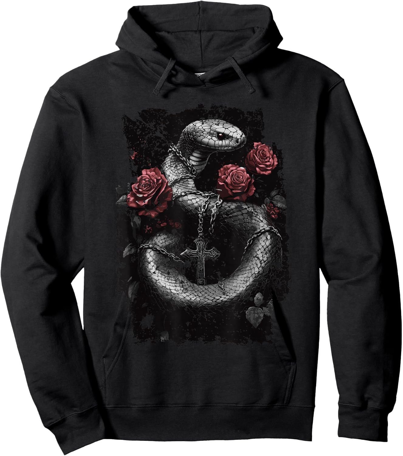 Snake with Roses and Cross - Gothic Snake Hoodie - Hoodie | Black