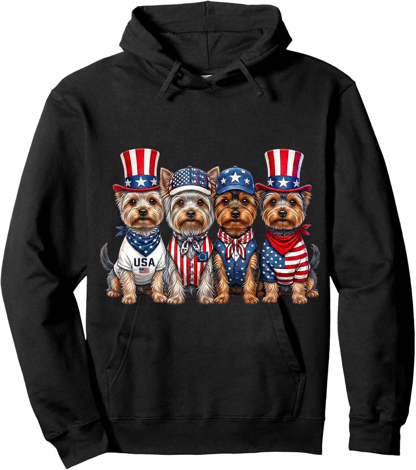 Yorkshire Terrier 4th of July Patriotic Funny Men Women Kids Hoodie - Hoodie | Black