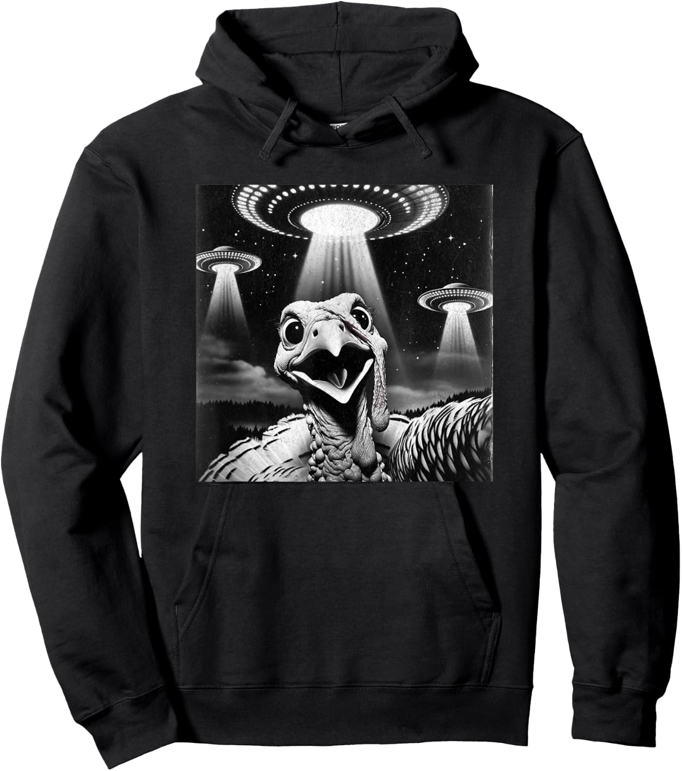 Invasion Funny Thanksgiving Meme Alien Turkey UFO Selfie Hoodie - Hoodie | Black