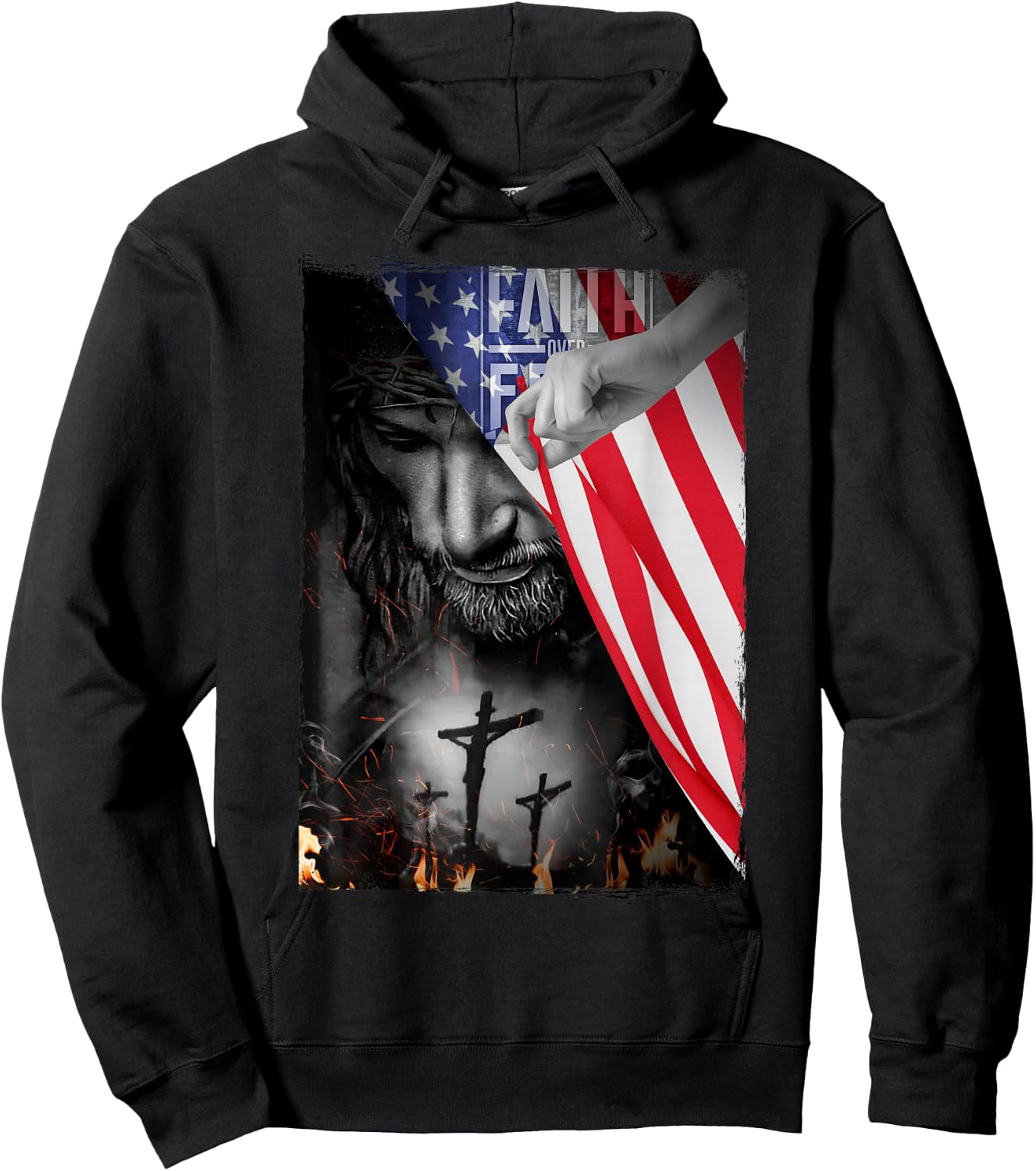 Faith Over Fear, Jesus American Flag Patriot Christian Gift Hoodie - Hoodie | Black