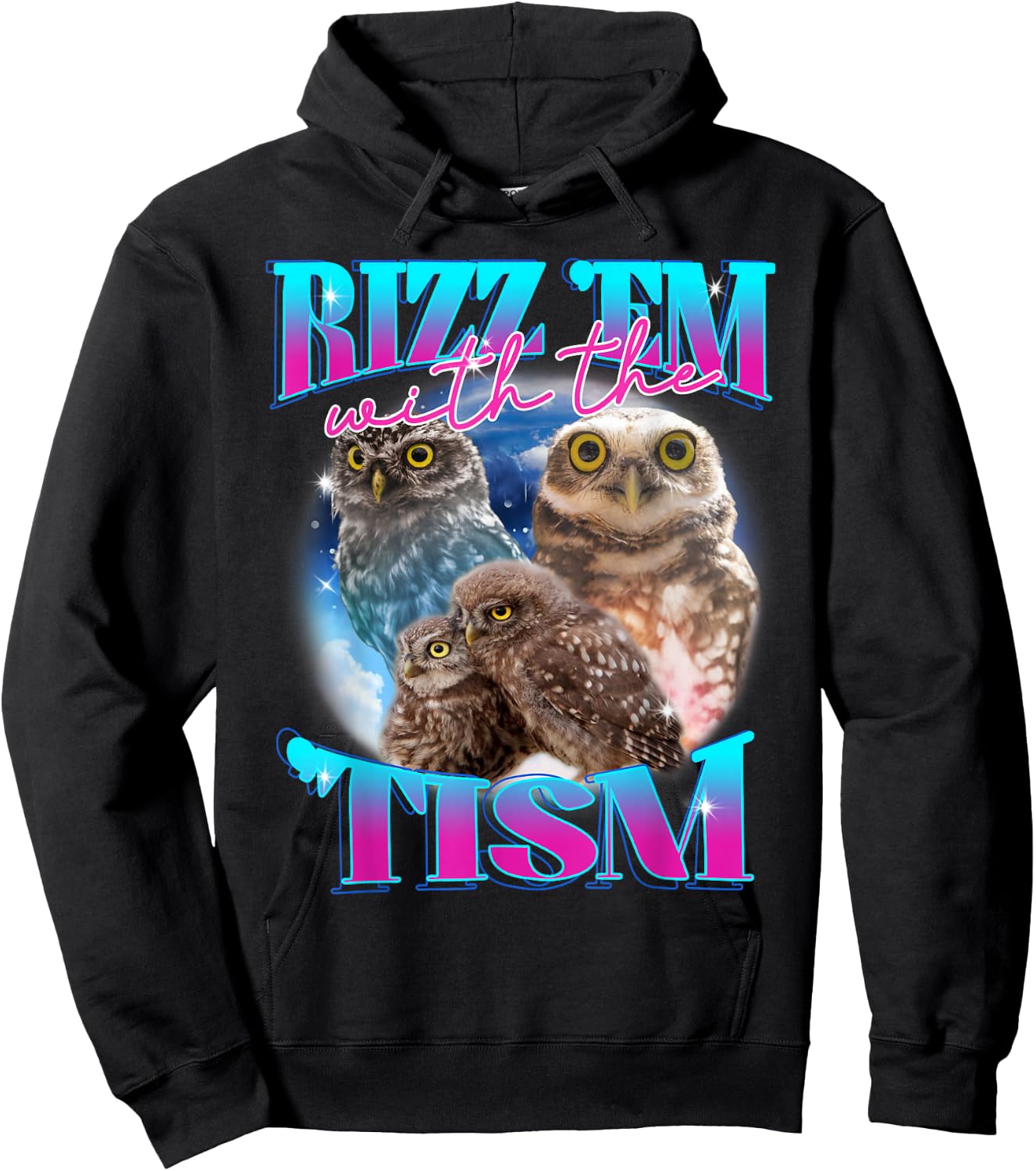 Rizz 'em With The 'tism Autism Awareness Puzzle Funny Owl Hoodie - Hoodie | Black