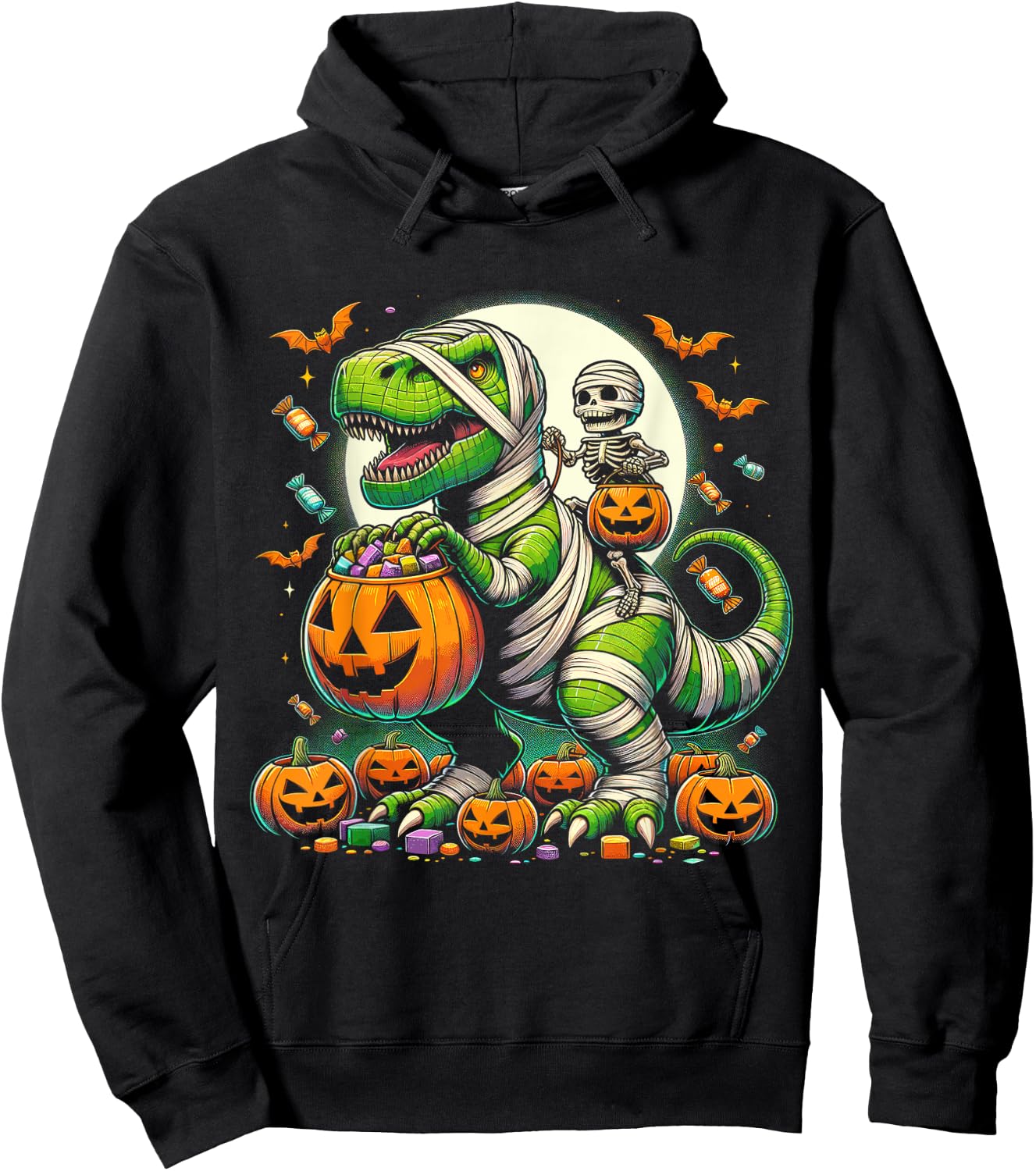 Halloween Funny T Rex Dinosaur Mummy Boys Trick Treat Hoodie - Hoodie | Black