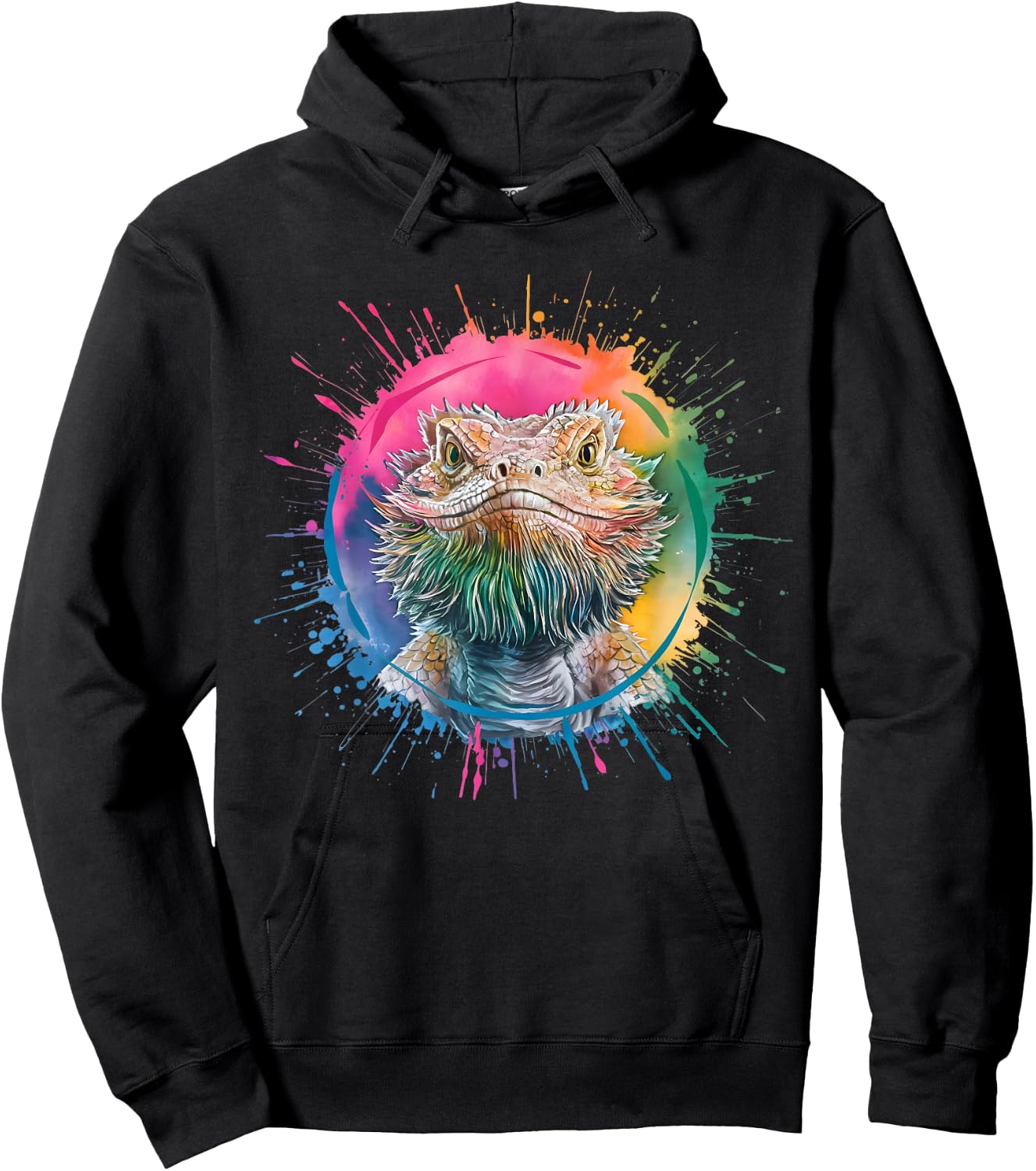 Bearded Dragon Men Woman Colorful Watercolor Bearded Dragon Hoodie - Hoodie | Black