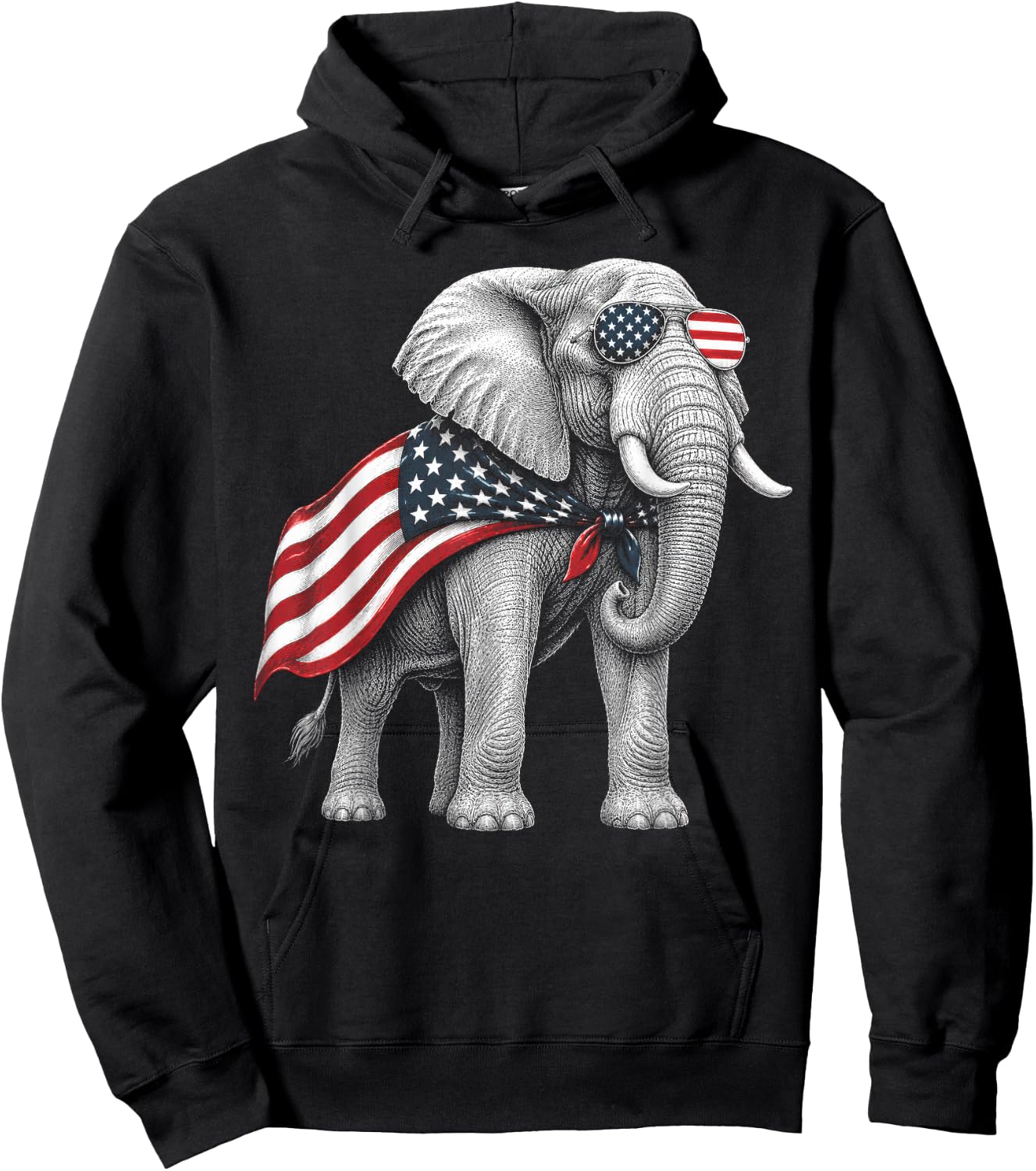 Elephant 4th of July US American Flag Safari Animal Hoodie - Hoodie | Black