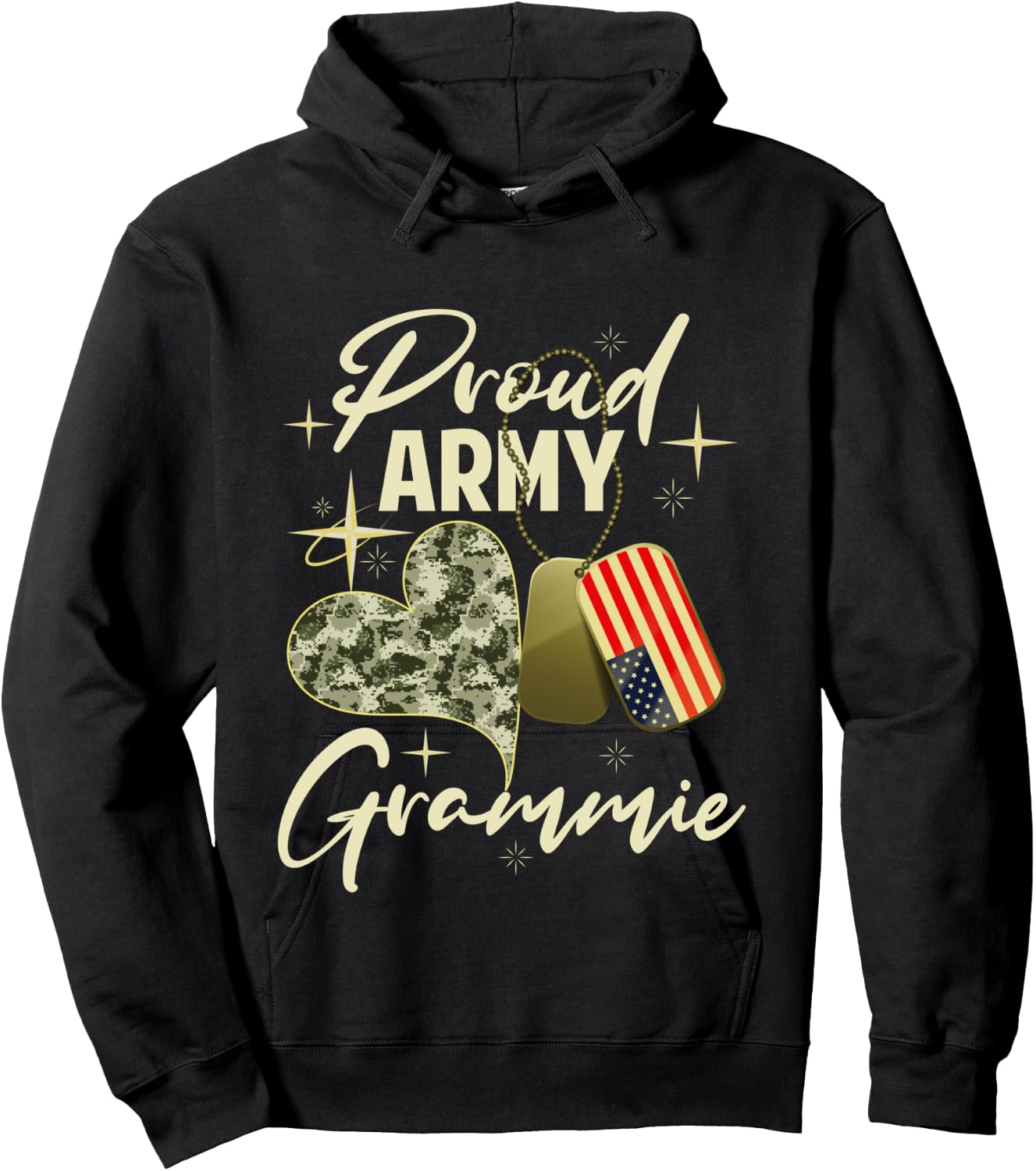 Proud Army Grammie Camouflage Mother's Day Dog Tag US Flag Hoodie - Hoodie | Black