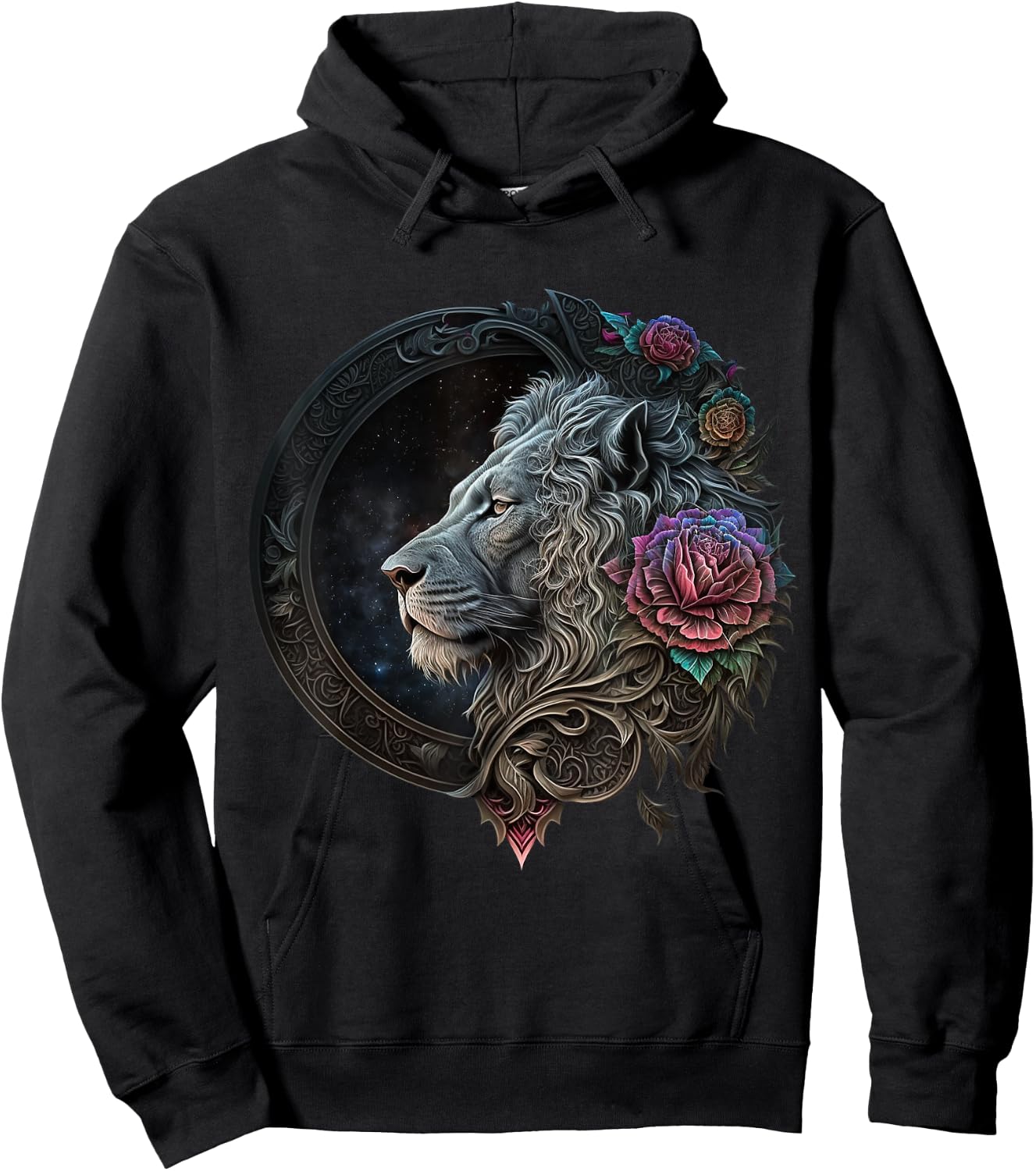 Lion Mandala Flowers Art Space Animal Zoo Lion Hoodie - Hoodie | Black