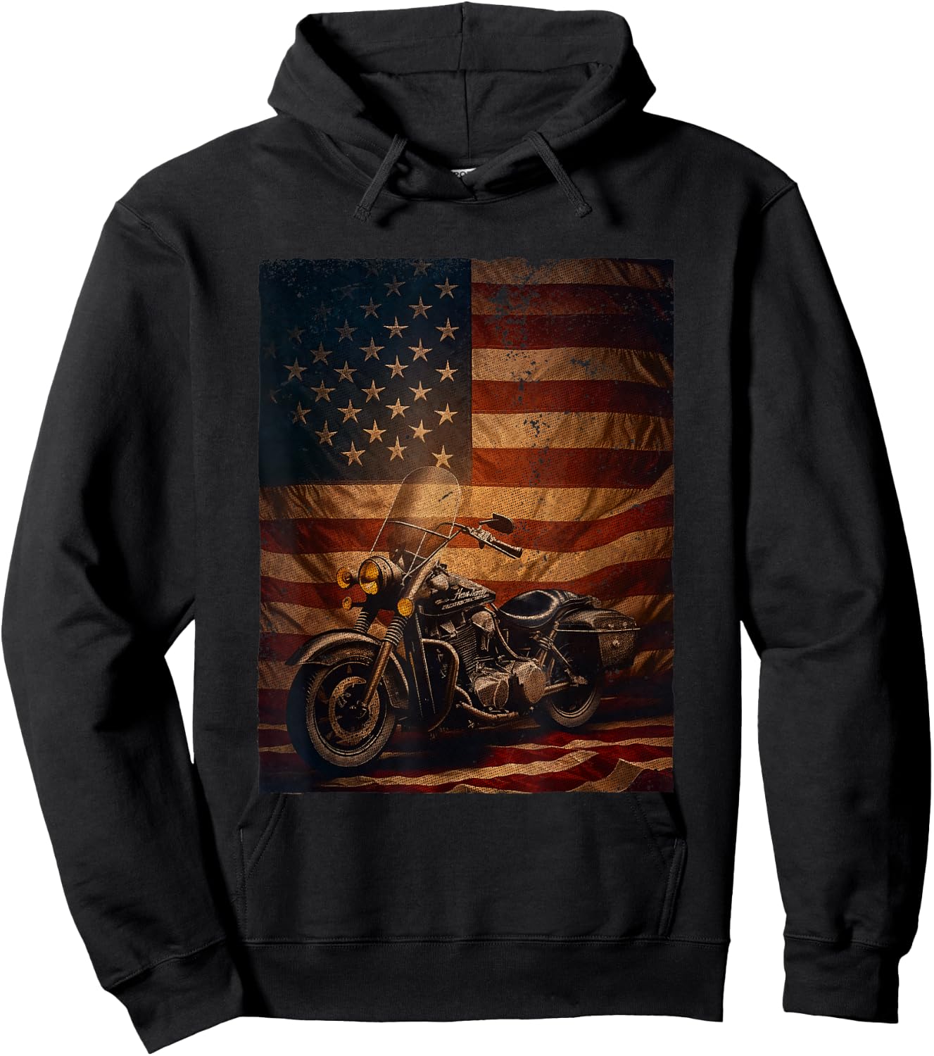 Motorcycle Adventure American Flag Motor Bike Hoodie - Hoodie | Black